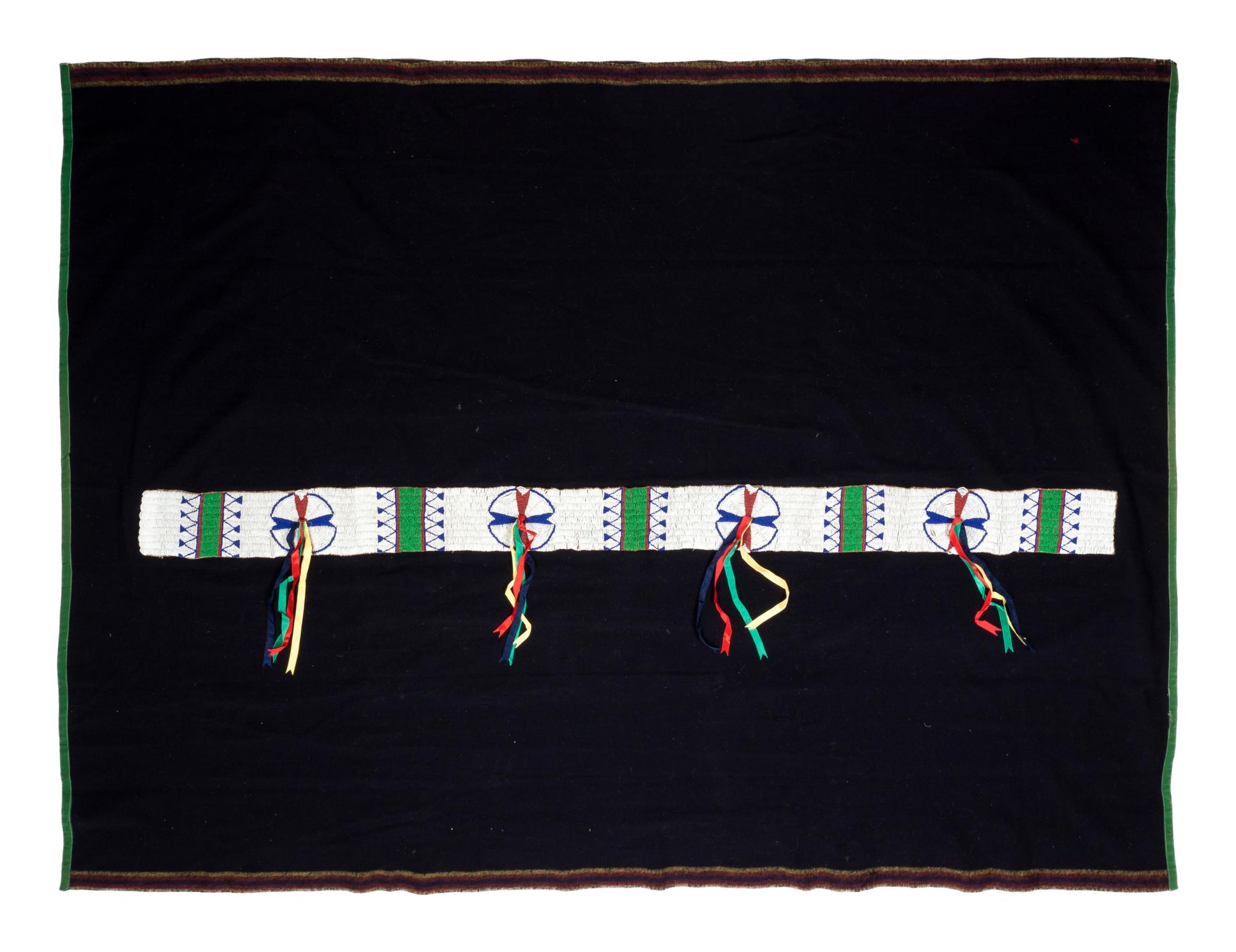 Sioux Beaded Hide Blanket Strip on Wool Blanket