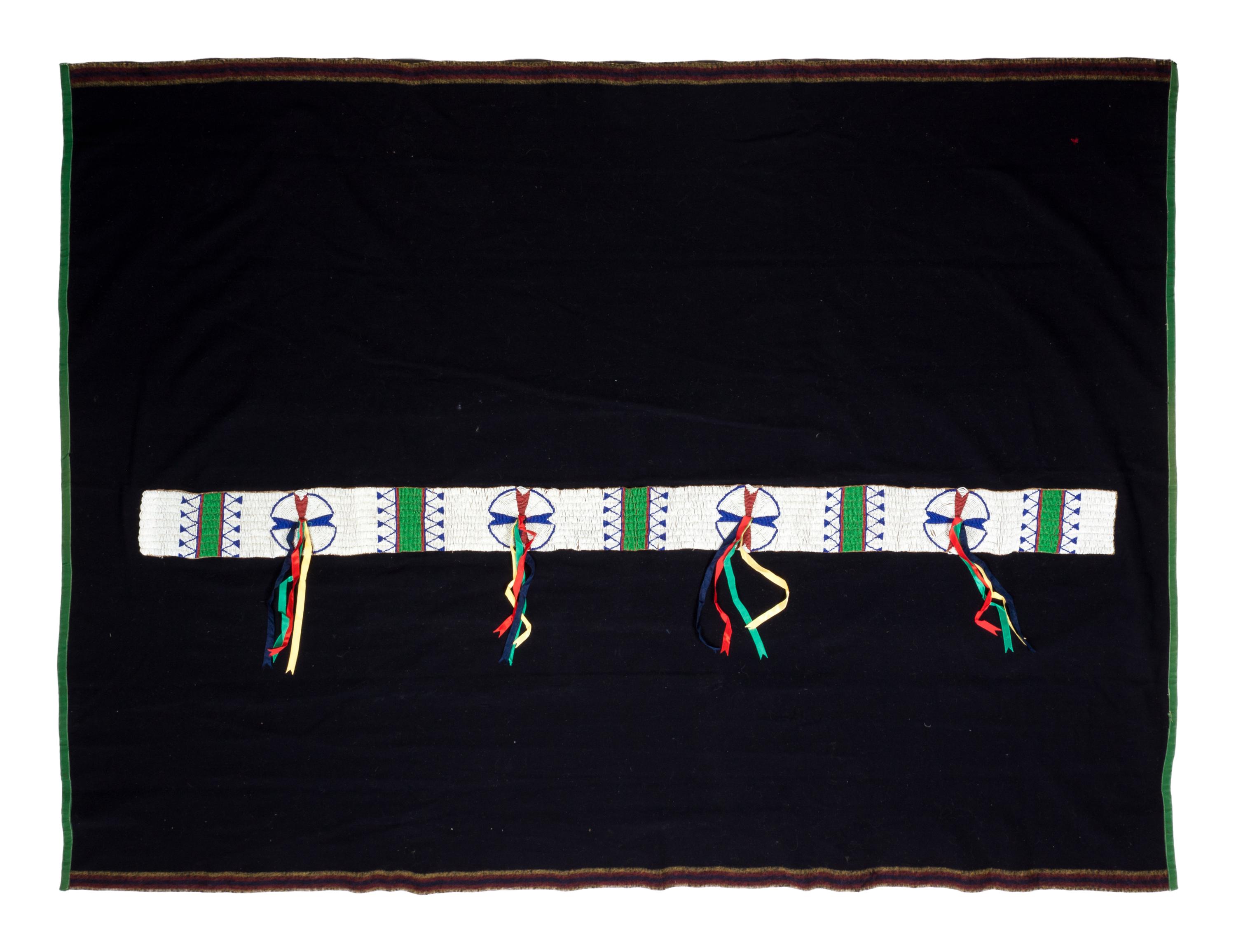 Sioux Beaded Hide Blanket Strip on Wool Blanket