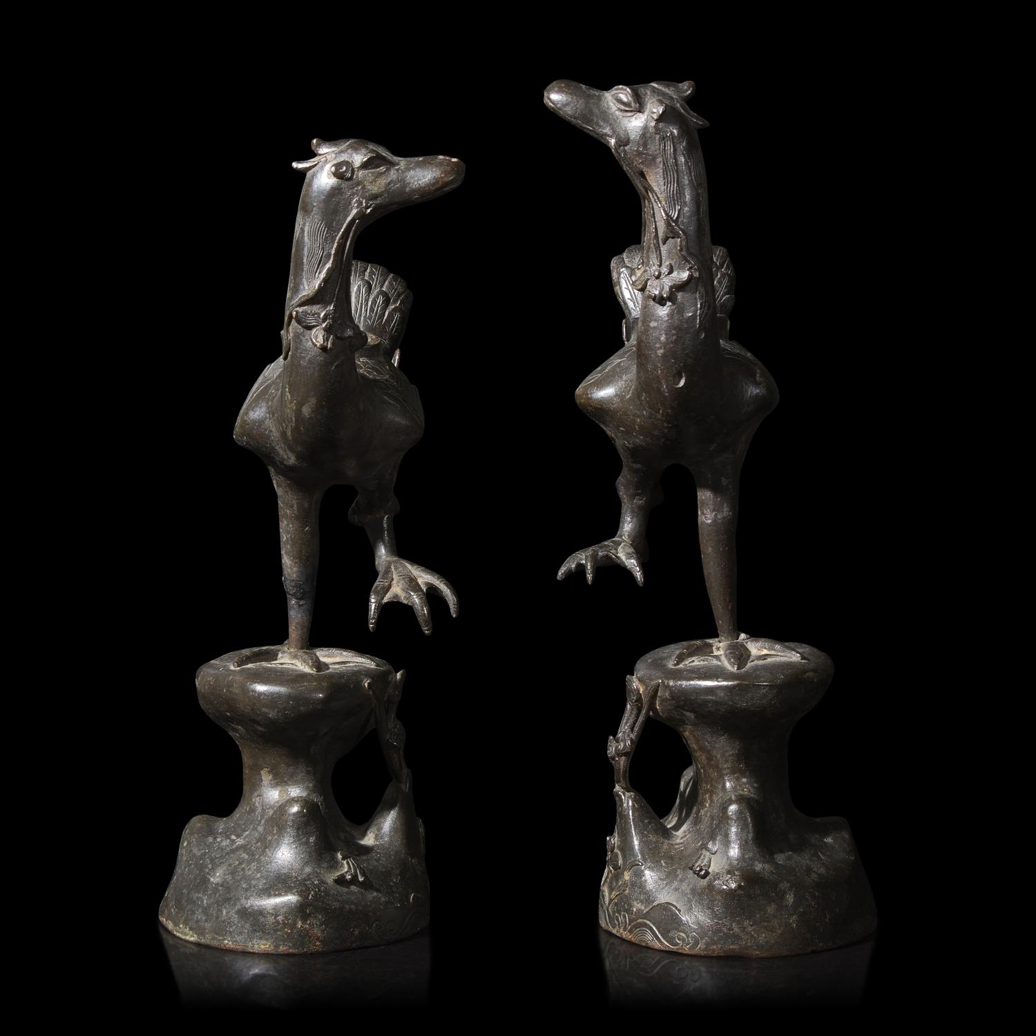 A Pair of Chinese Bronze Ducks, Ming Dynasty 明 銅鳧一對