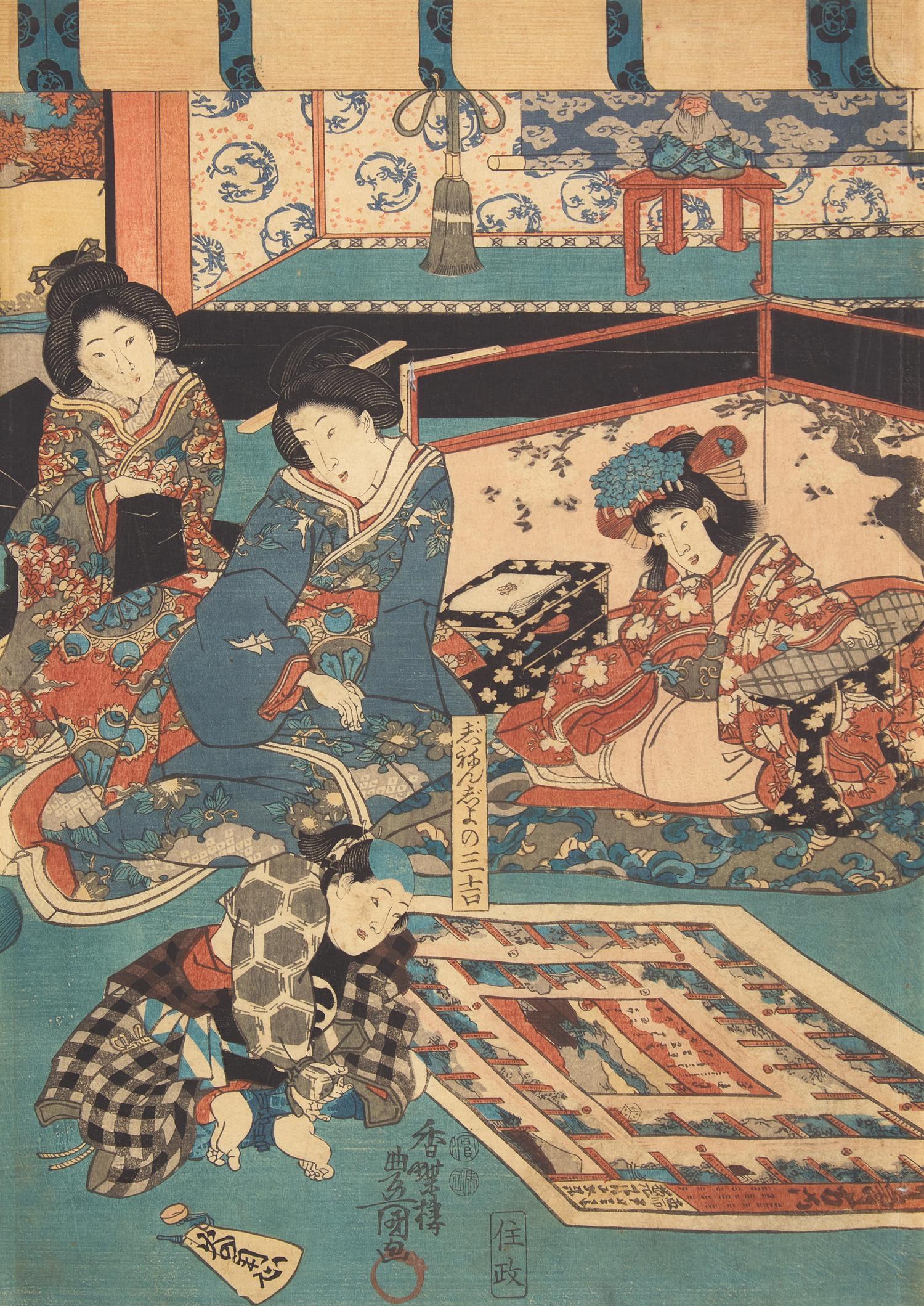 Kunisada (Toyokuni III, Japanese 1786-1864) Four Unframed Woodblock Triptychs