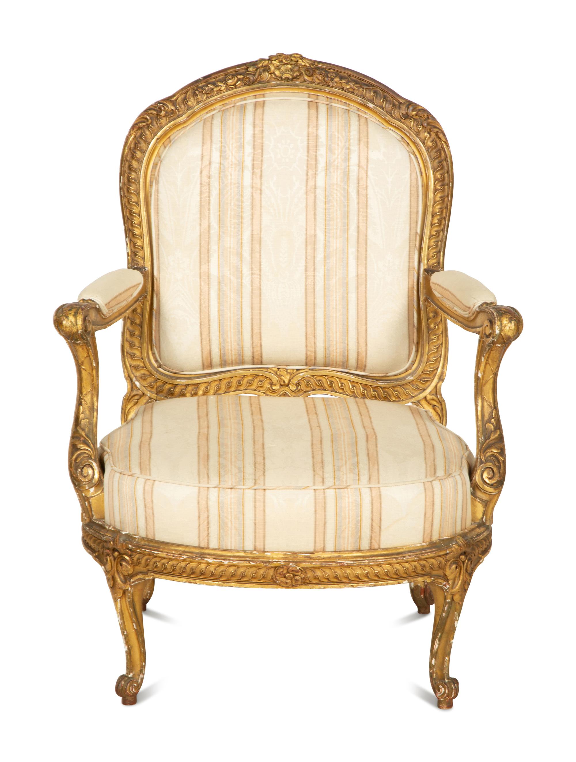 A Louis XV Style Giltwood Fauteuil