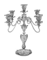A Pair of Pairpoint Art Nouveau Silver-Plate Five-Light Candelabra