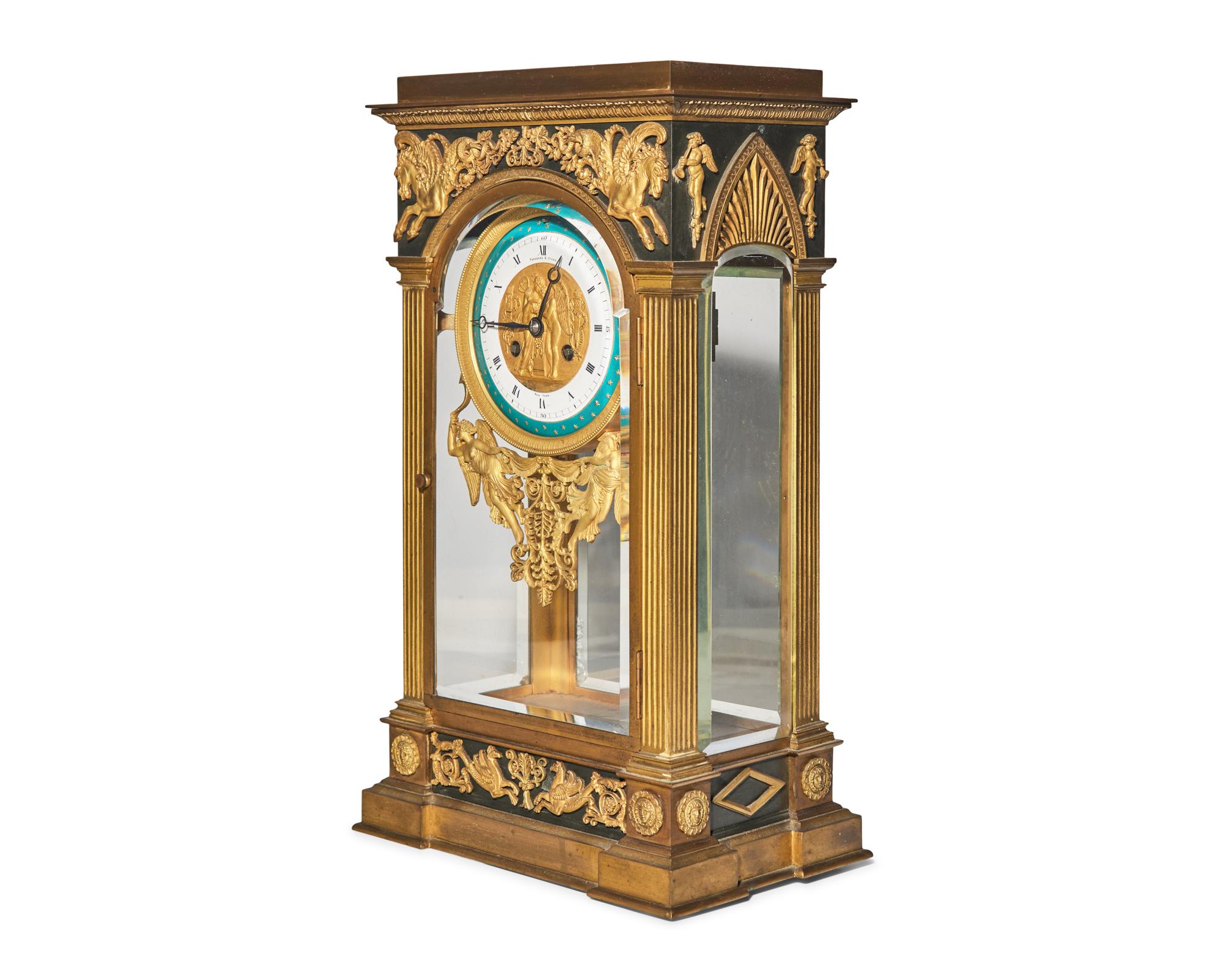 A Neoclassical Gilt and Patinated Bronze Mantel Clock, Theodore B. Starr, New York, NY, Works by Jean Vincenti & Cie (founded 1823), France, Circa 1900