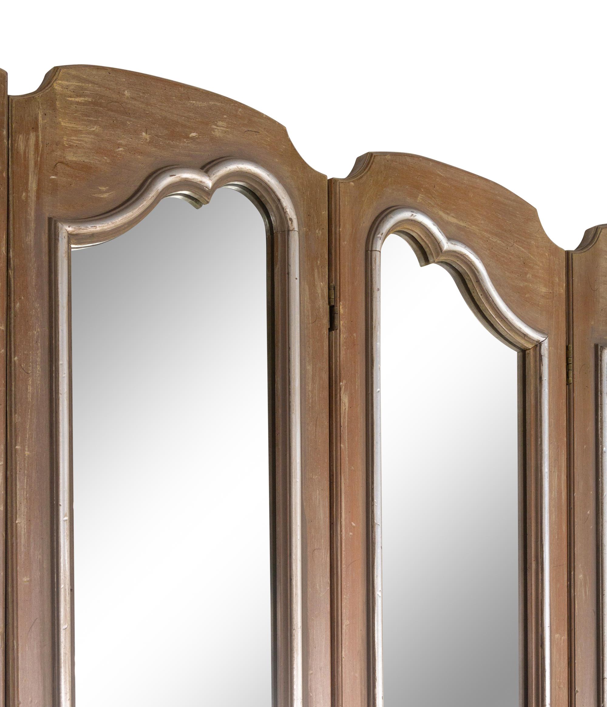 A White-Washed and Silvered Mirror-Inset Six-Panel Floor Screen