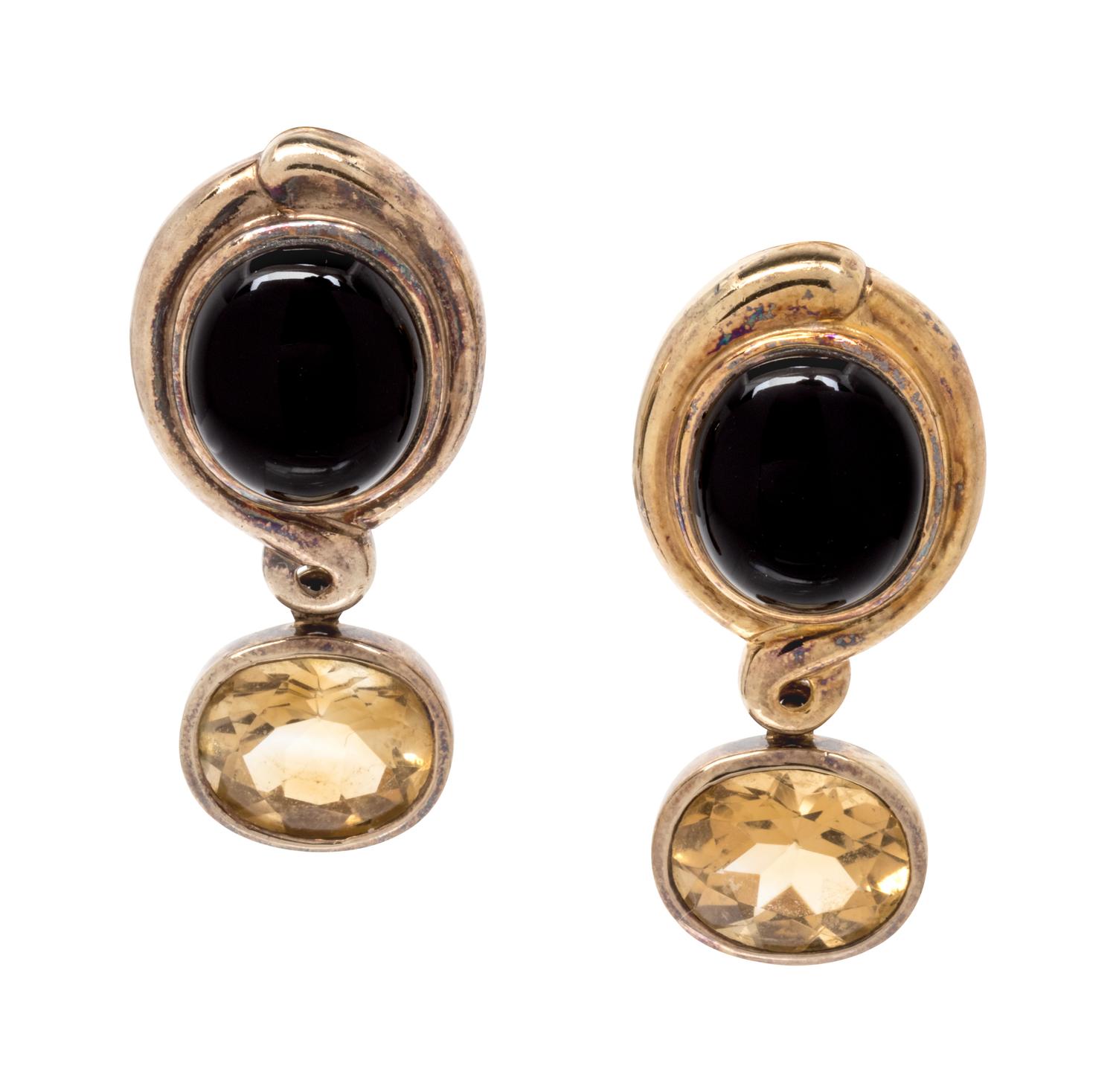 A Pair of Gilt Silver, Onyx and Citrine Convertible Earclips, Kai-Yin Lo,