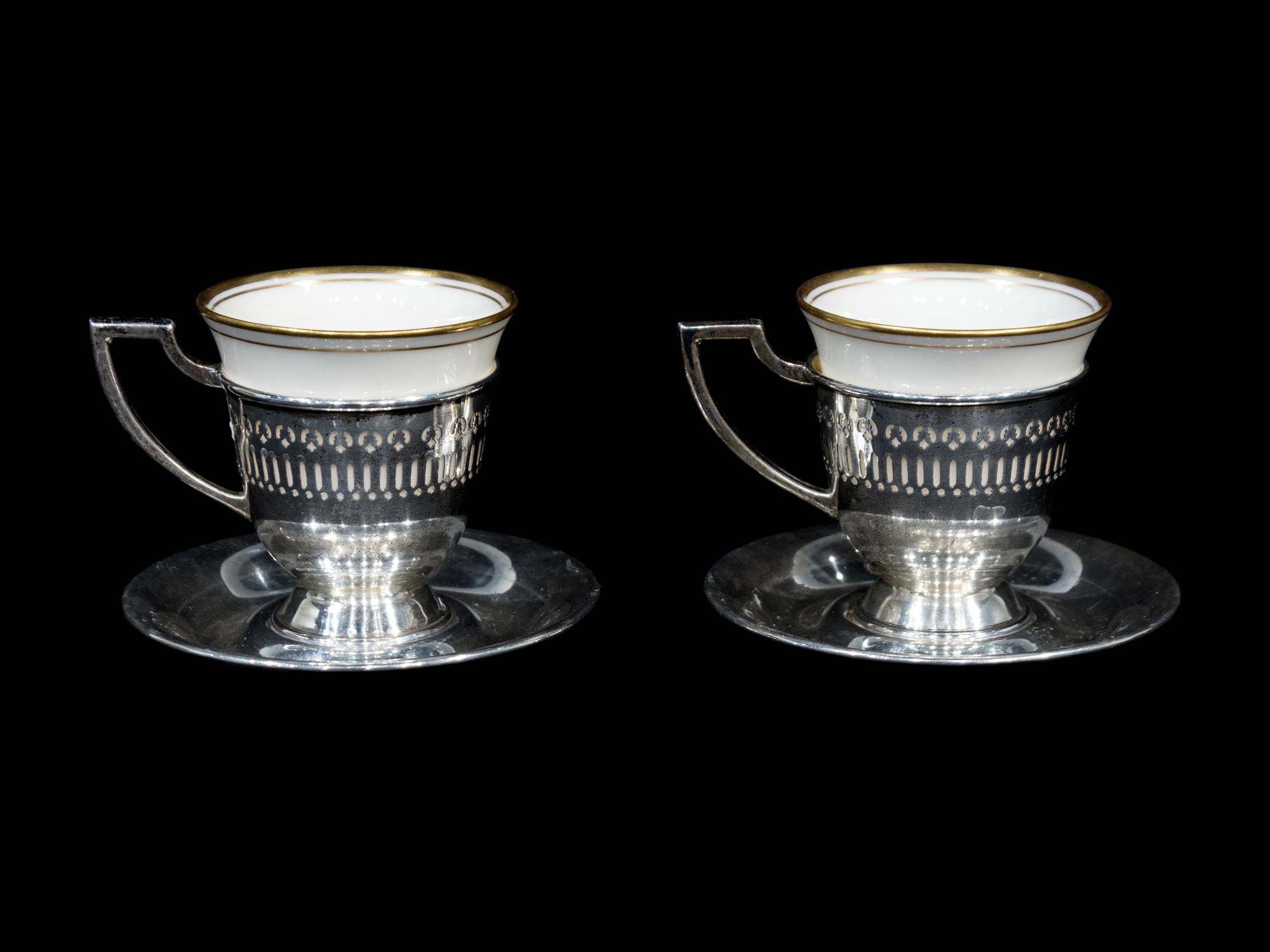 A Set of Twelve American Silver Demitasse Cup Frames and Saucers