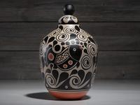 Lidded Pottery Jar, with Fish