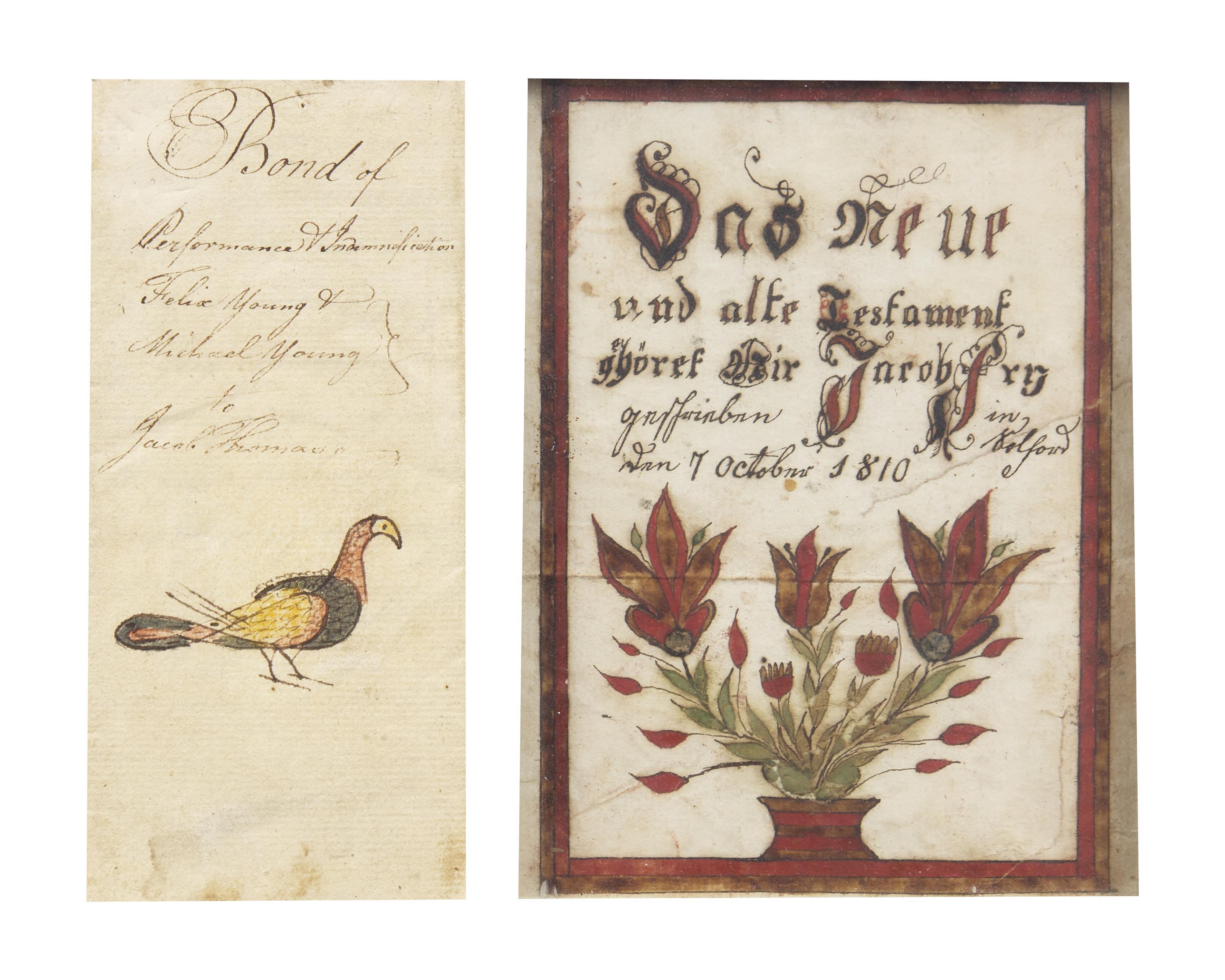 A Fraktur Bookplate and an Illuminated Indenture, Pennsylvania, Dated "1810" and "1801"