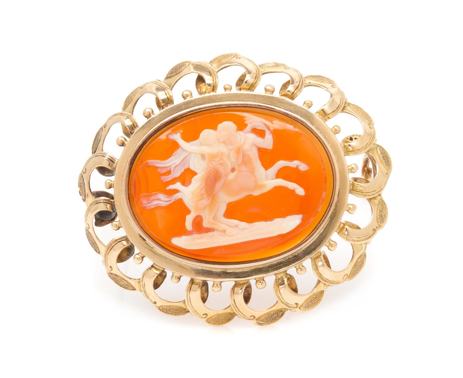 A Victorian Yellow Gold and Carved Agate Cameo, Michelini, 13.50 dwts.