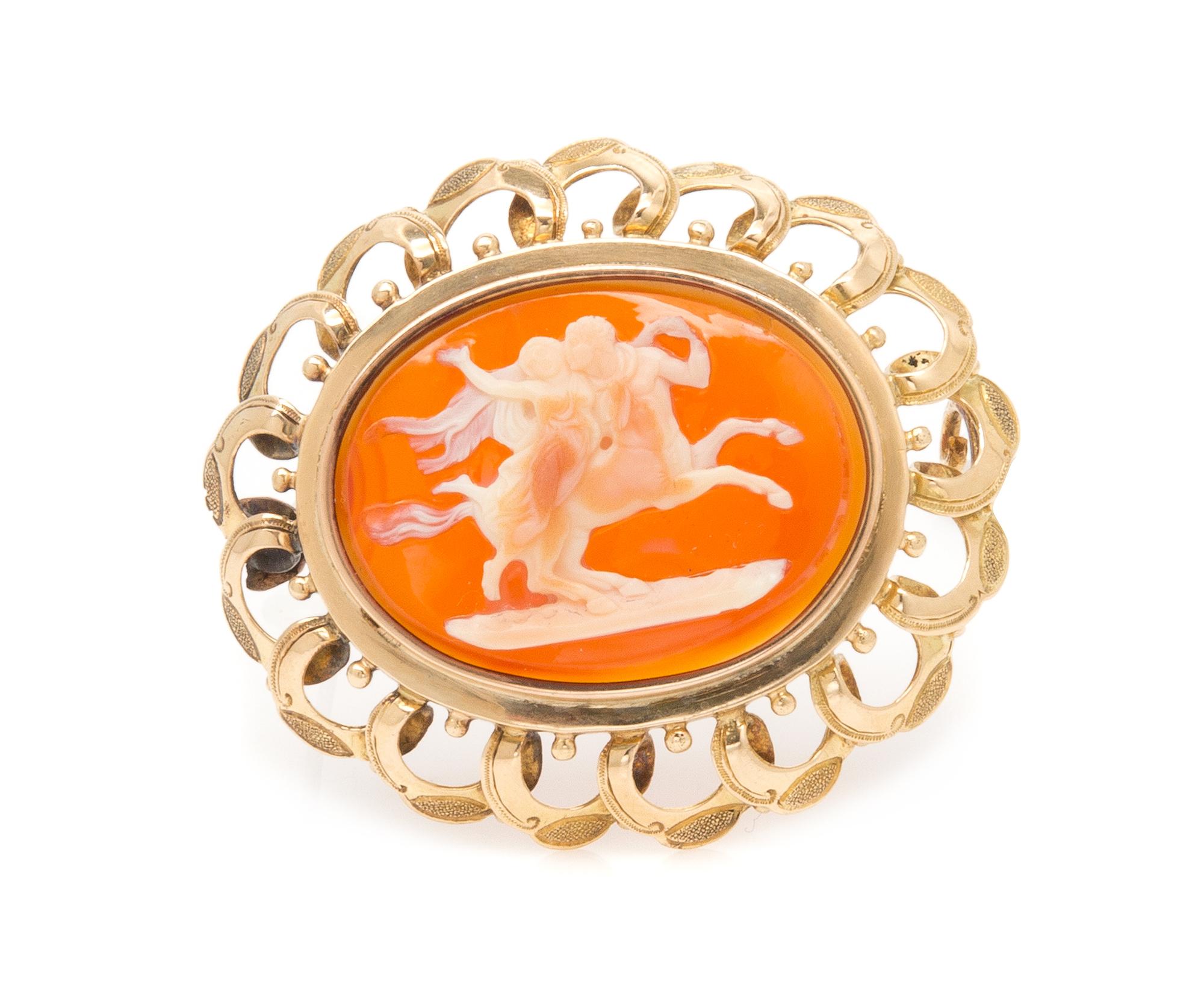 A Victorian Yellow Gold and Carved Agate Cameo, Michelini, 13.50 dwts.