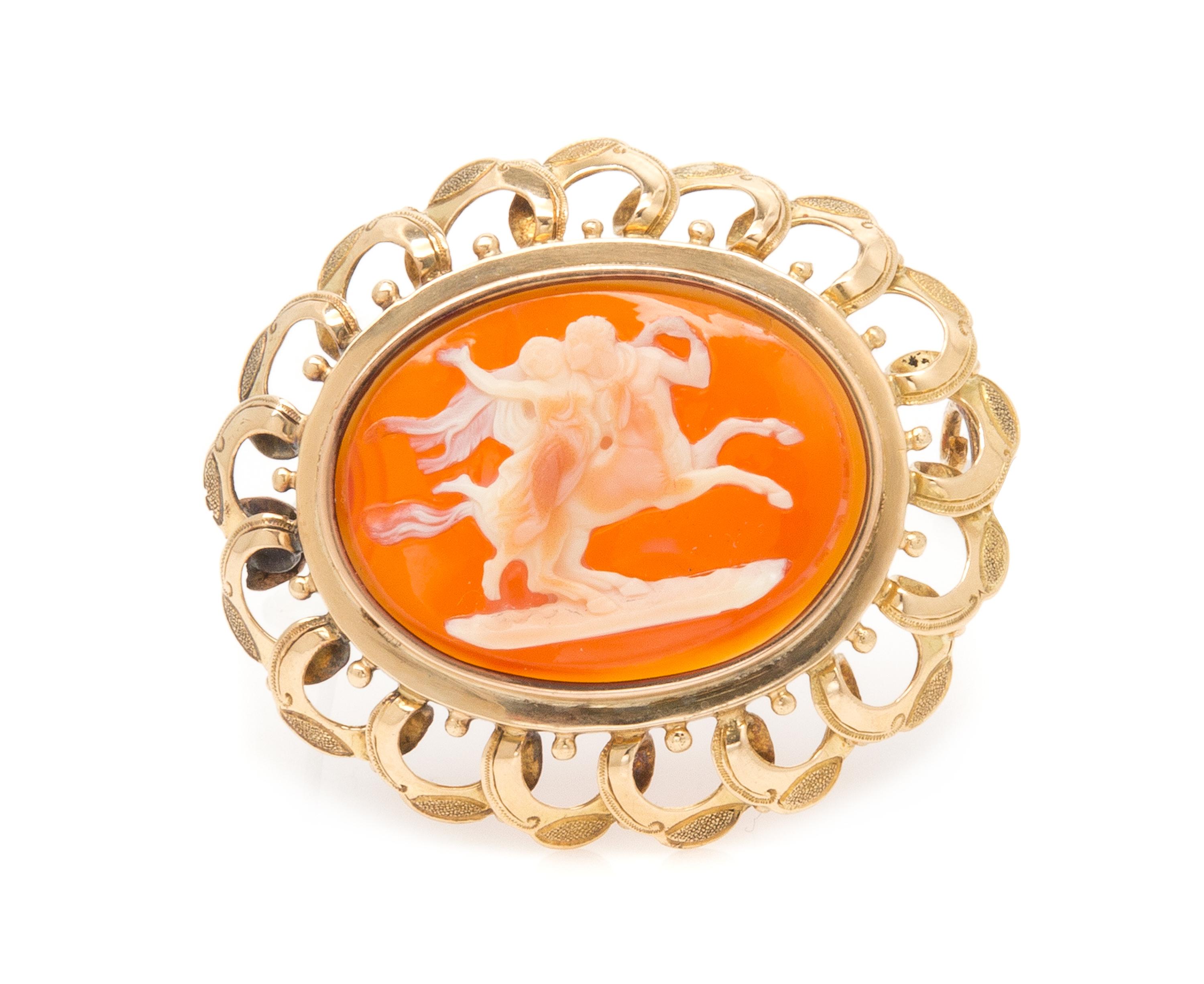 A Victorian Yellow Gold and Carved Agate Cameo, Michelini, 13.50 dwts.