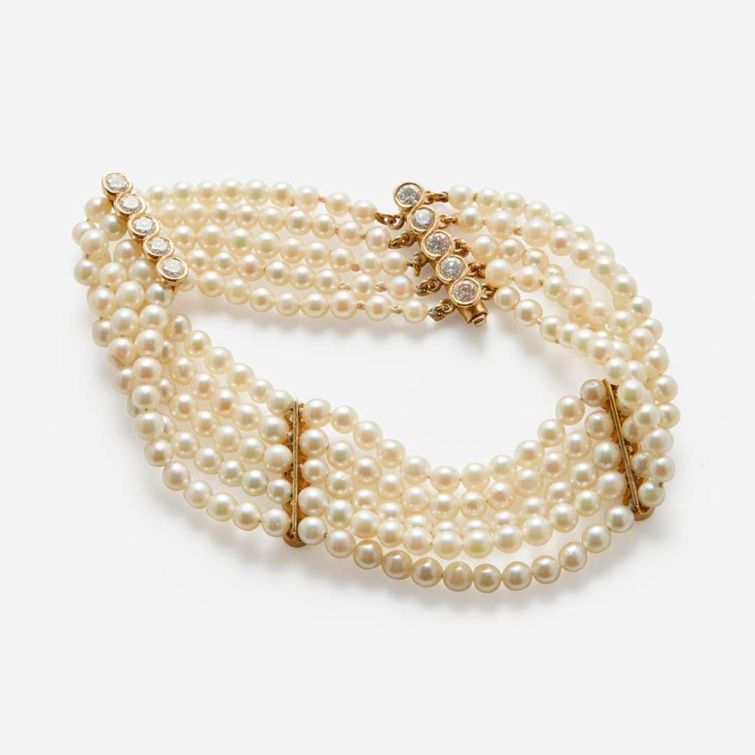 A Multi-Strand Pearl and Diamond Bracelet