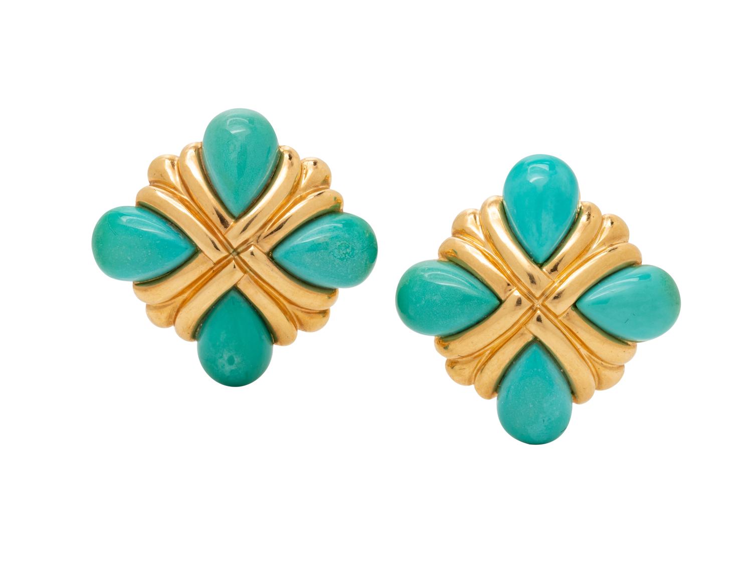 DIANE VON FURSTENBERG, YELLOW GOLD AND TURQUOISE EARCLIPS