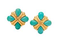 DIANE VON FURSTENBERG, YELLOW GOLD AND TURQUOISE EARCLIPS
