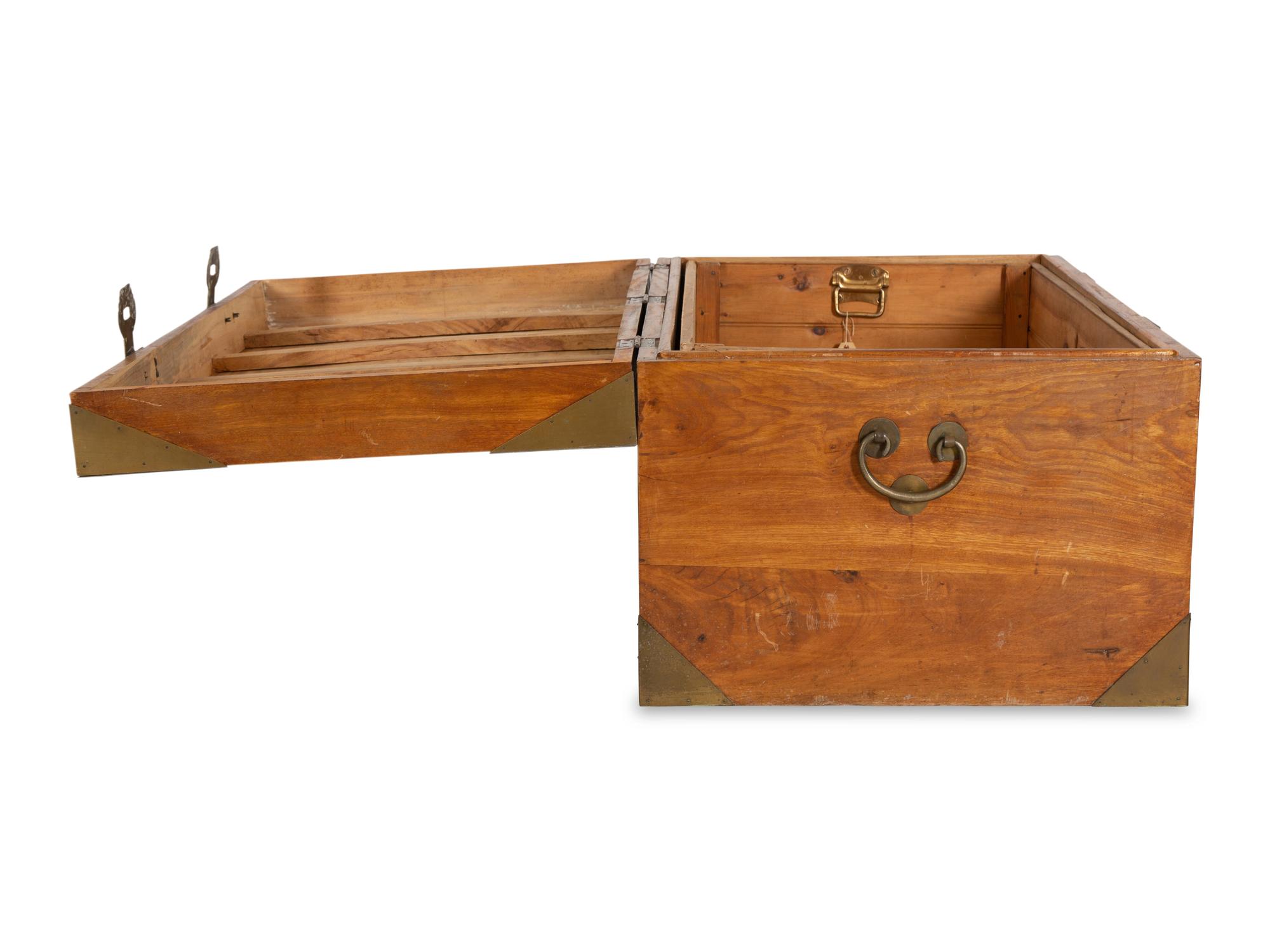 A Korean Brass Mounted Carved Hardwood Blanket Chest