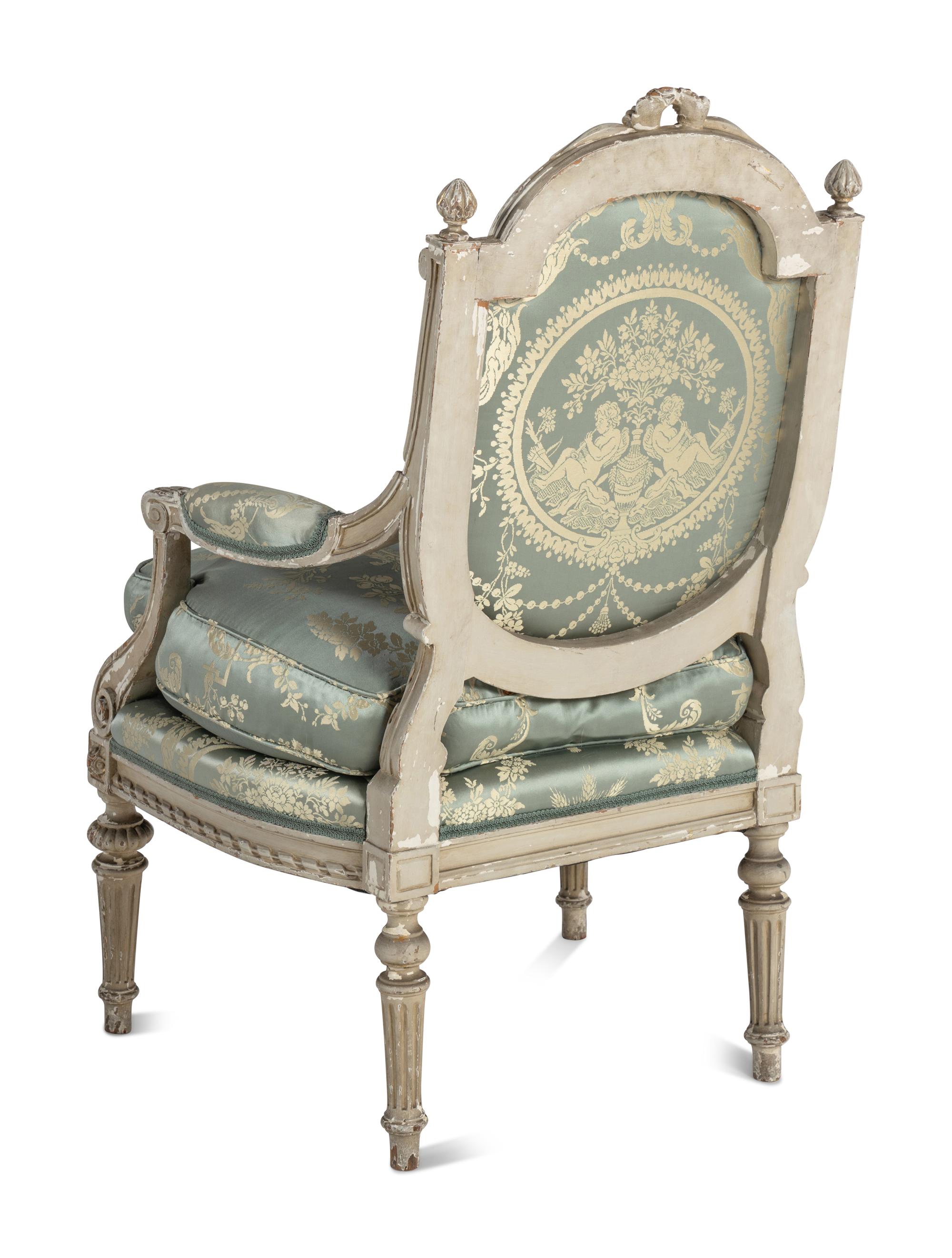 A Pair of Louis XVI Style Painted Fauteuils