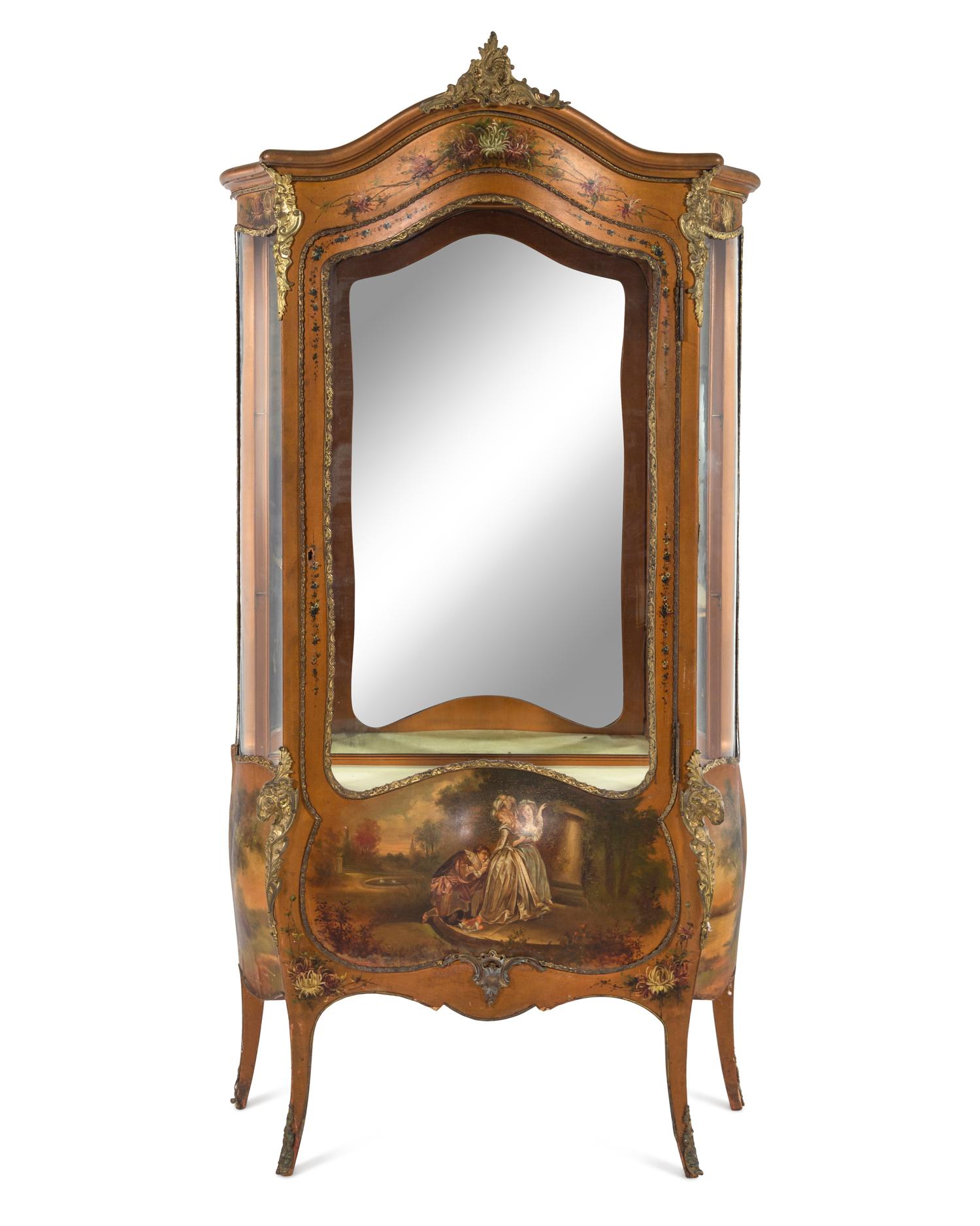 A Louis XV Style Gilt Metal Mounted Painted Vitrine