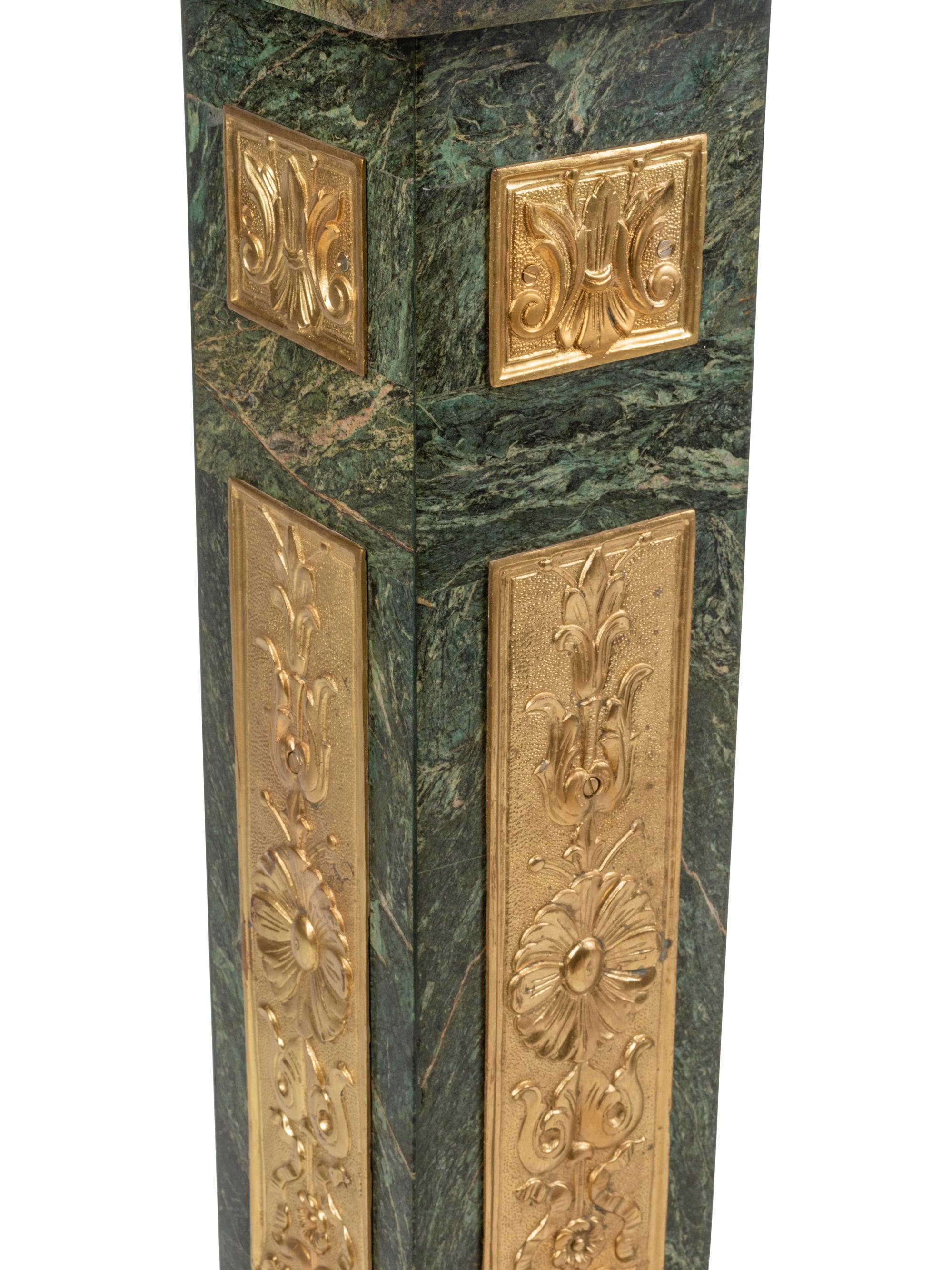 A Pair of Gilt Bronze Mounted Marble Pedestals