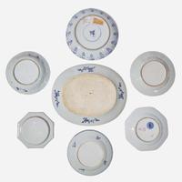 Seven assorted Chinese export blue and white porcelain dishes 青花外銷瓷盤一組七件 Kangxi to Jiaqing period ? ?????