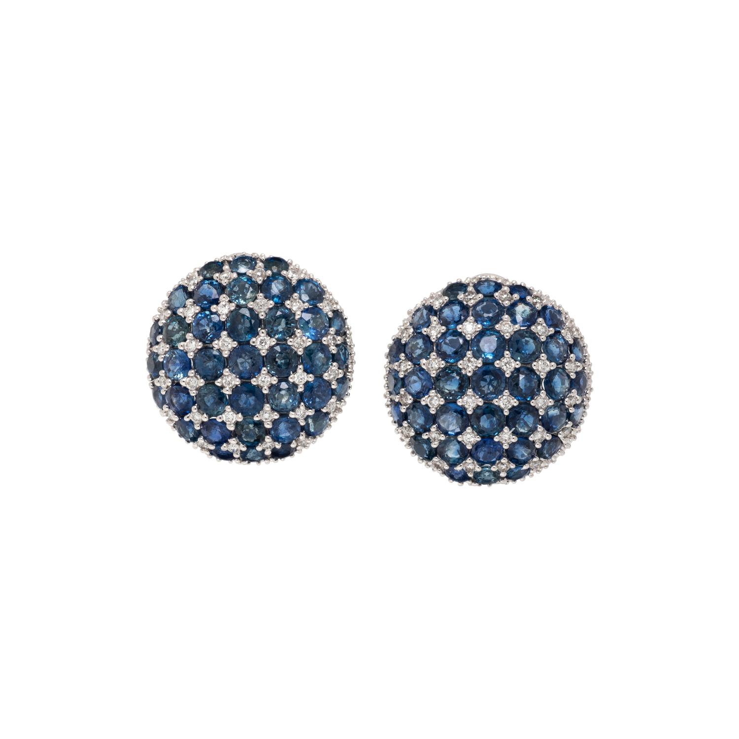 SAPPHIRE AND DIAMOND BUTTON EARRINGS