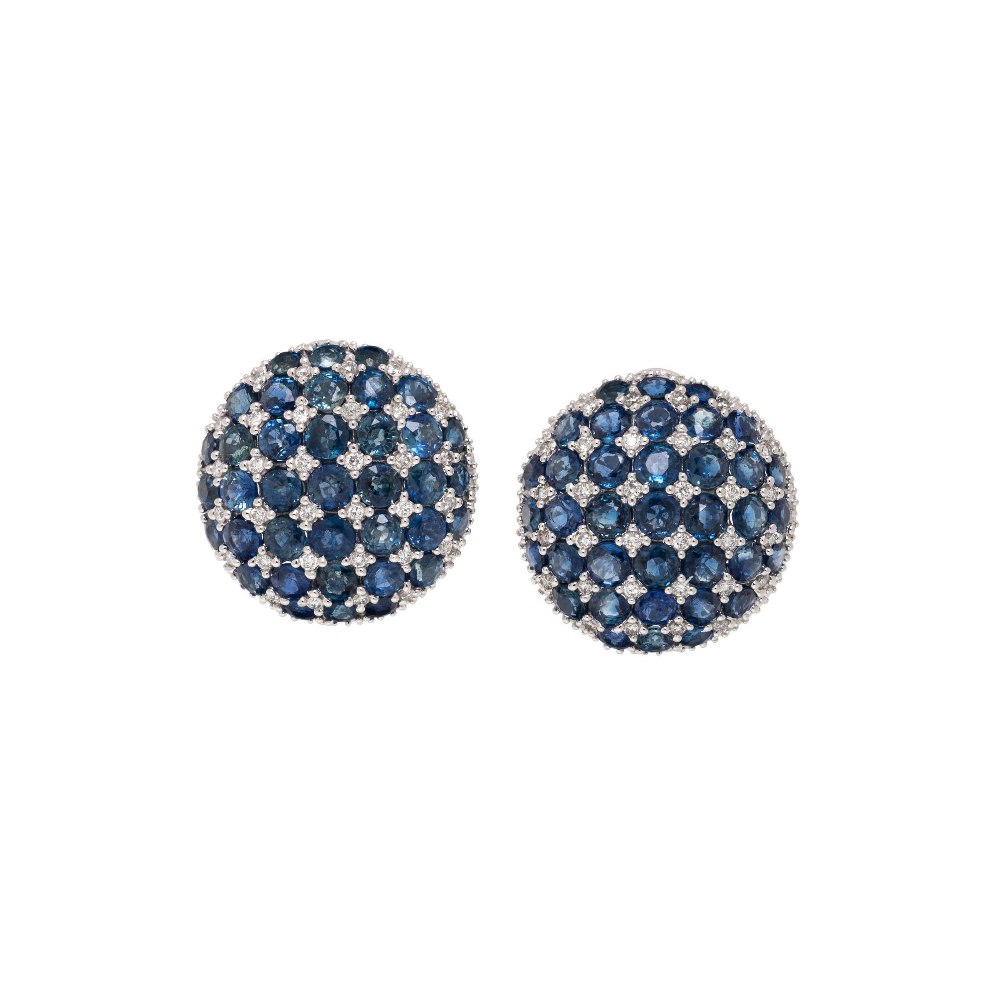 SAPPHIRE AND DIAMOND BUTTON EARRINGS