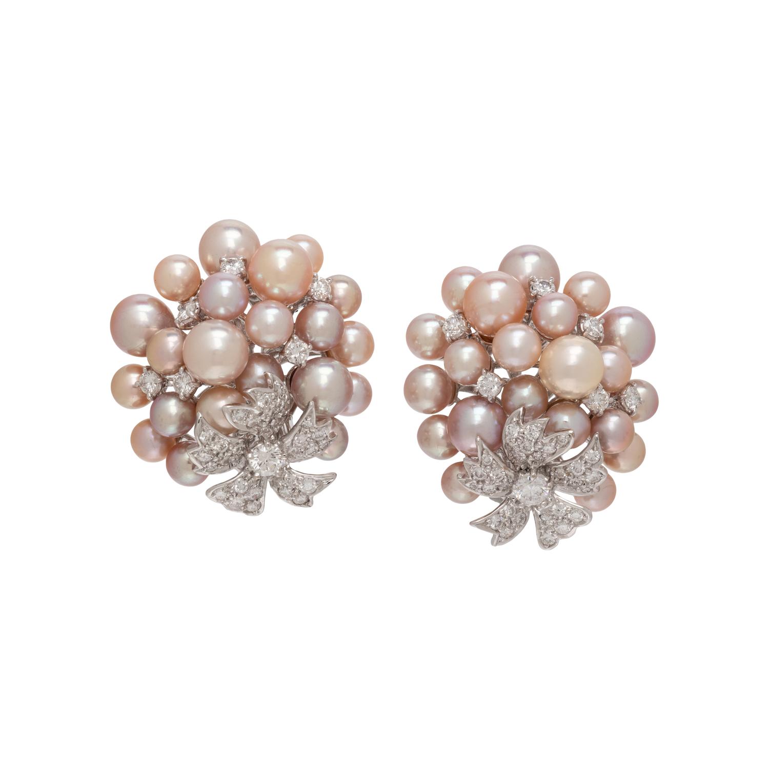 K.S. SZE & SONS, CULTURED PEARL AND DIAMOND EARRINGS