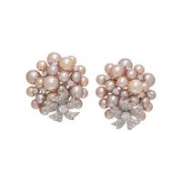 K.S. SZE & SONS, CULTURED PEARL AND DIAMOND EARRINGS