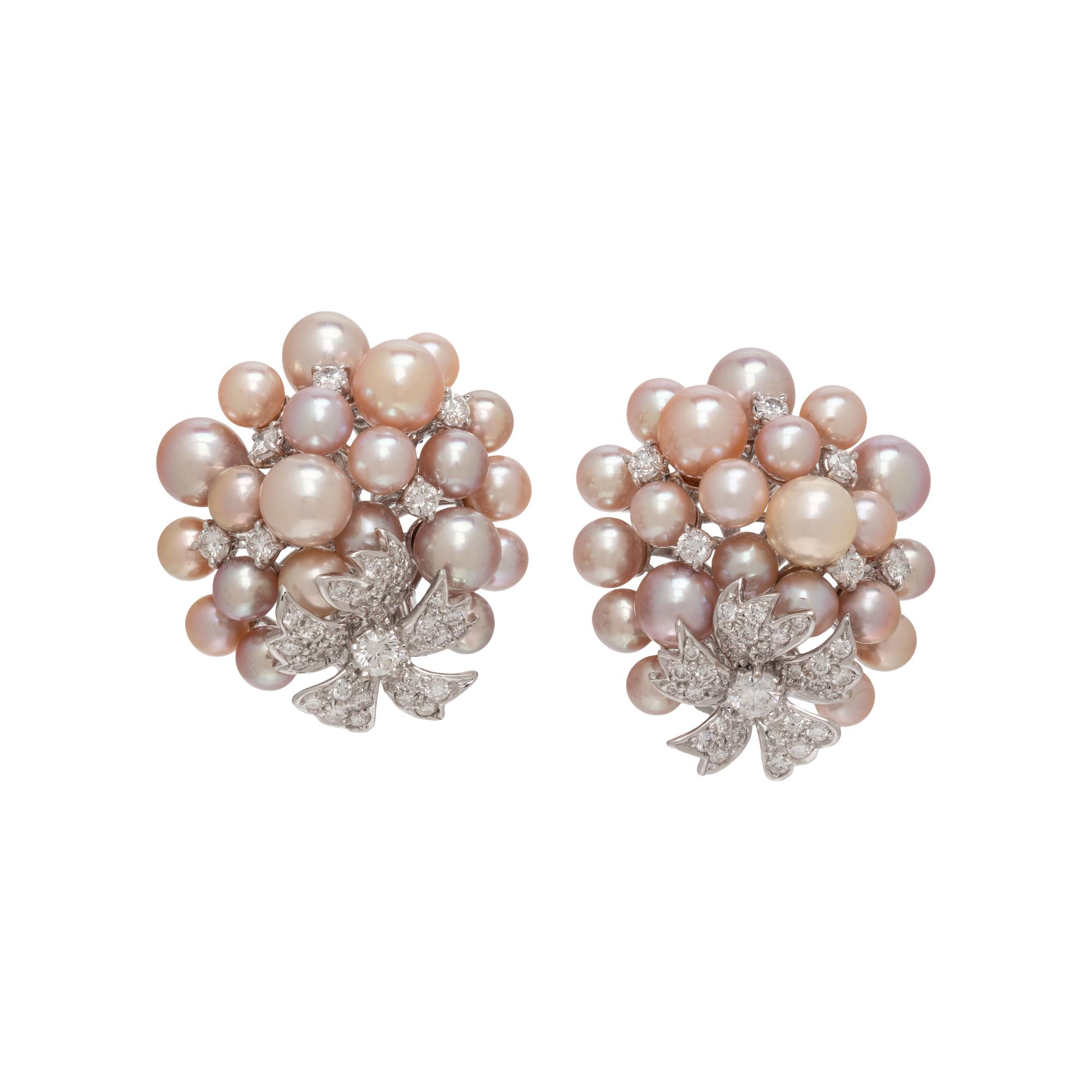 K.S. SZE & SONS, CULTURED PEARL AND DIAMOND EARRINGS