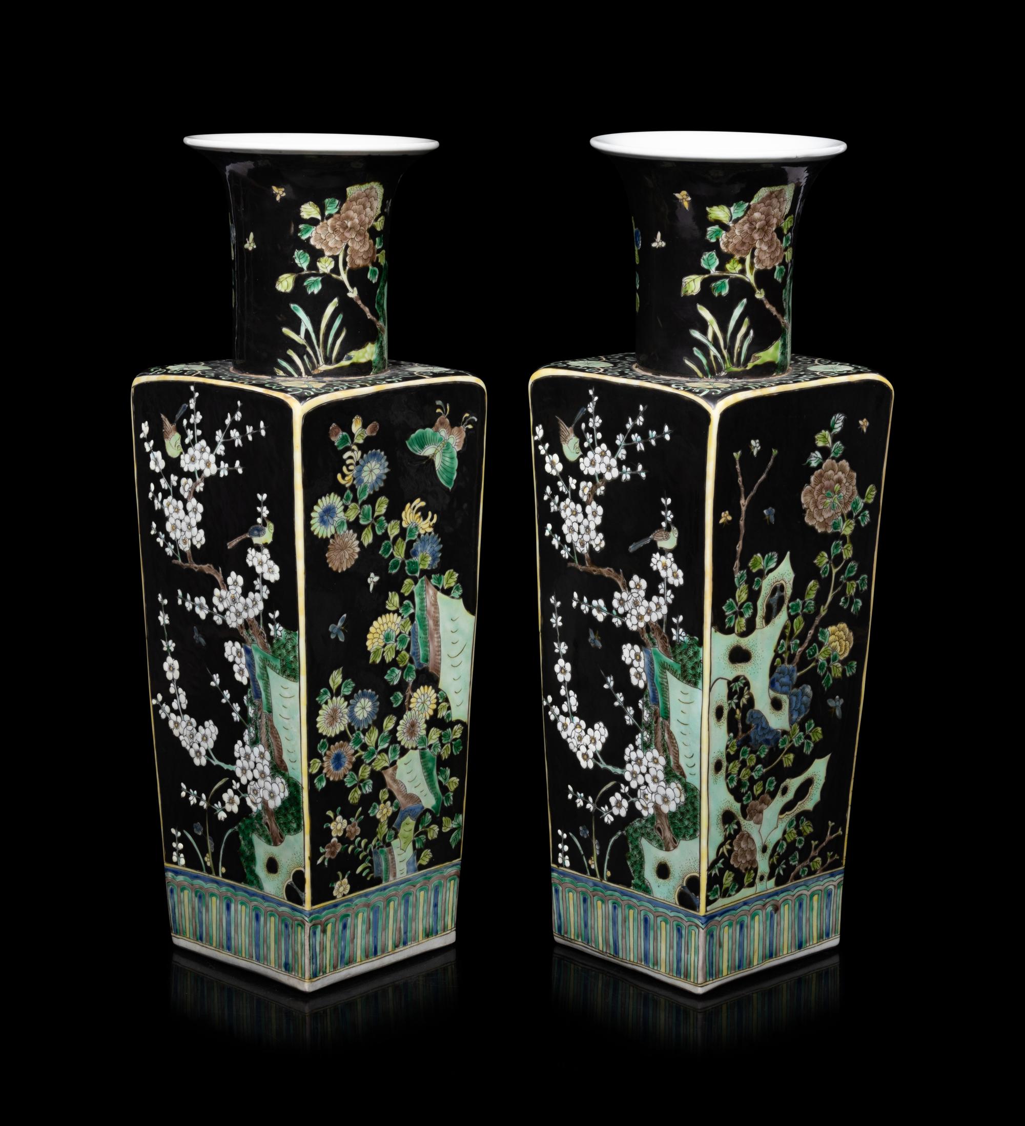 A Pair of Chinese Export Famille Noir Vases