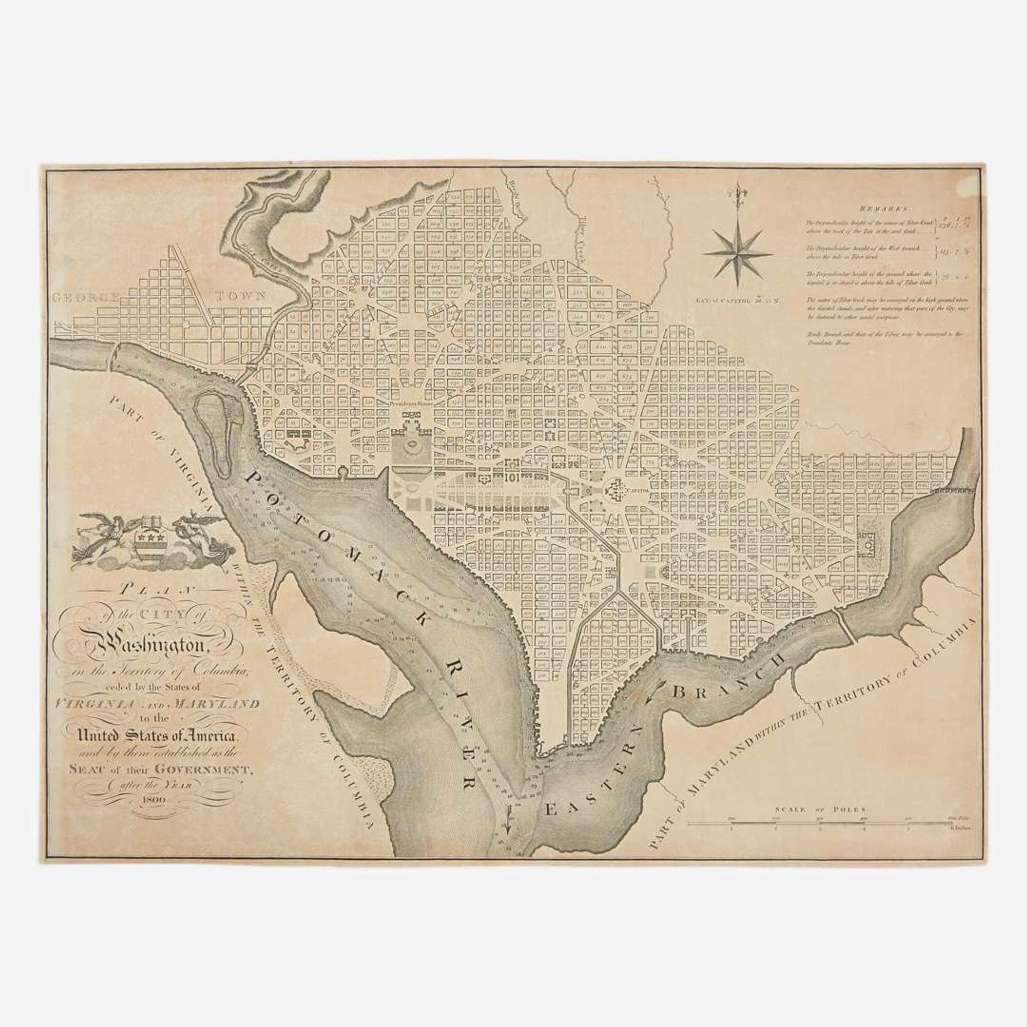 [Americana] (Ellicott, Andrew) Russell, J(ohn). (engraver) Plan of the City of Washington, in the Territory of Columbia, ceded by the States of Virginia and Maryland to the United States of America...the Seat of their Government after the Year 1800
