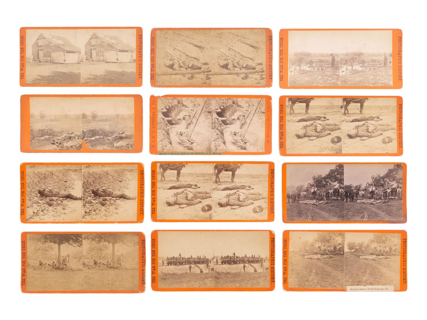 [CIVIL WAR]. A group of 12 views of deceased and wounded soldiers and related subjects, incl. embalming tent.