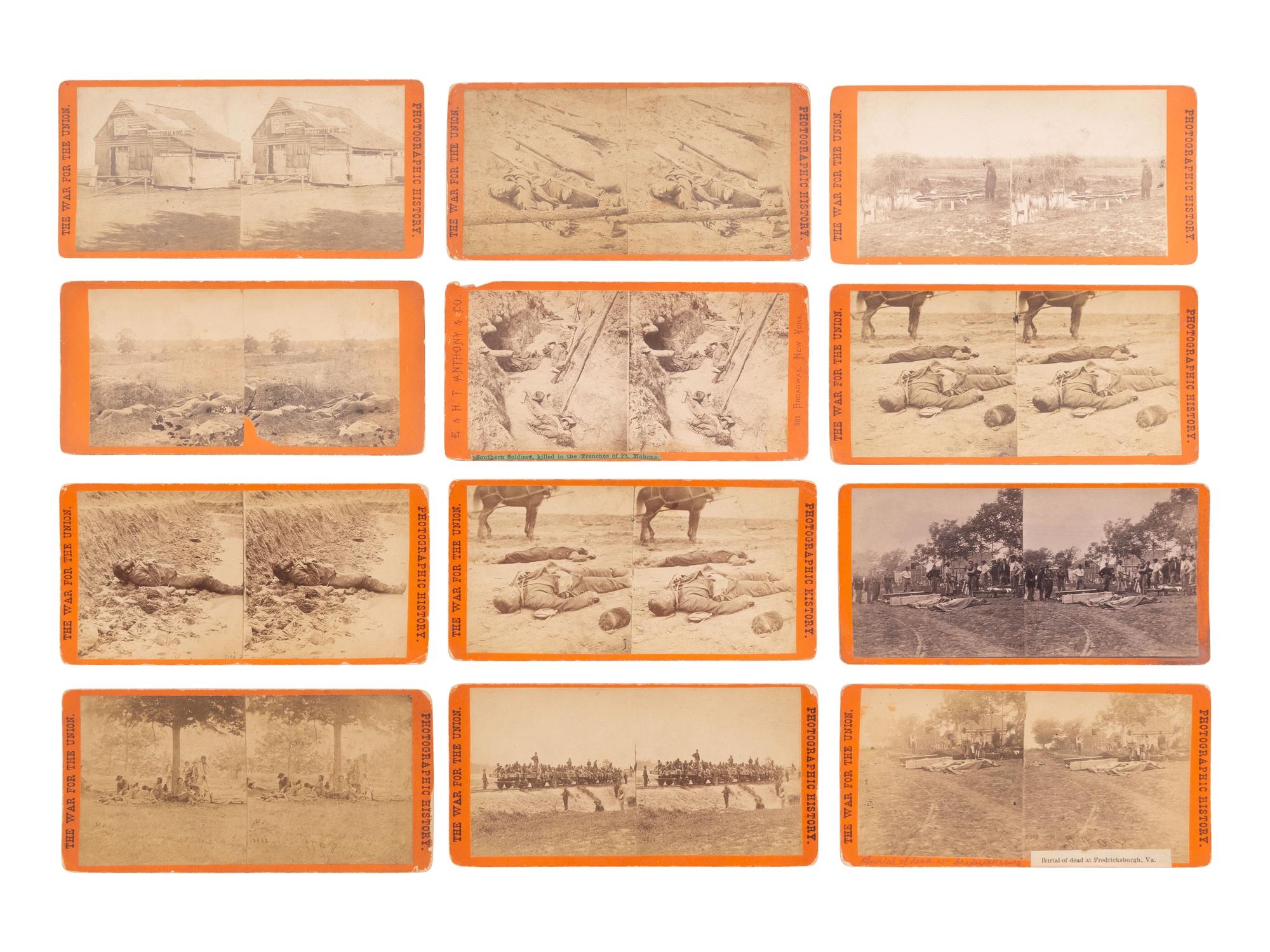 [CIVIL WAR]. A group of 12 views of deceased and wounded soldiers and related subjects, incl. embalming tent.