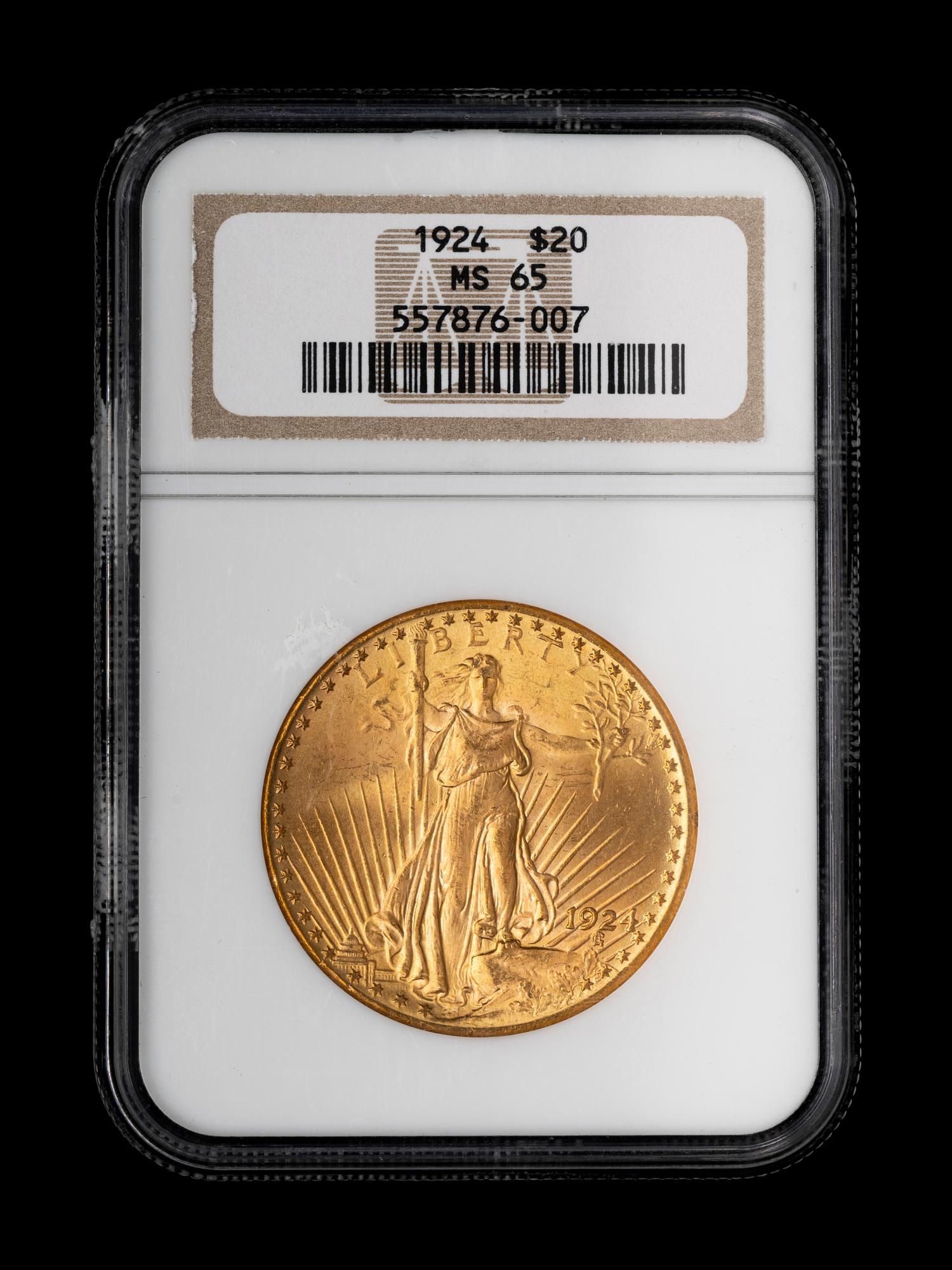 A 1924 Saint Gaudens $20 Gold Coin (NGC MS65)