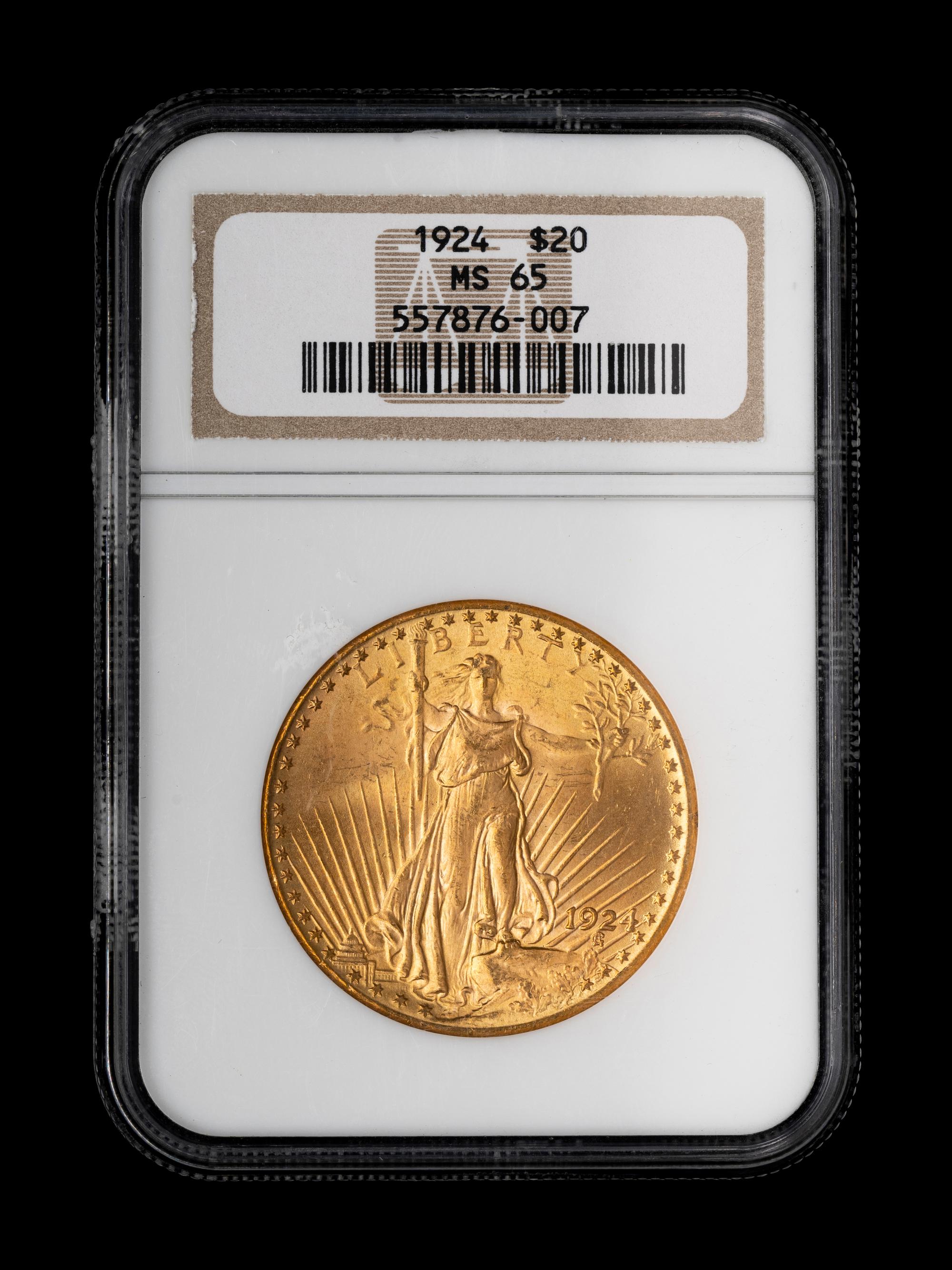 A 1924 Saint Gaudens $20 Gold Coin (NGC MS65)
