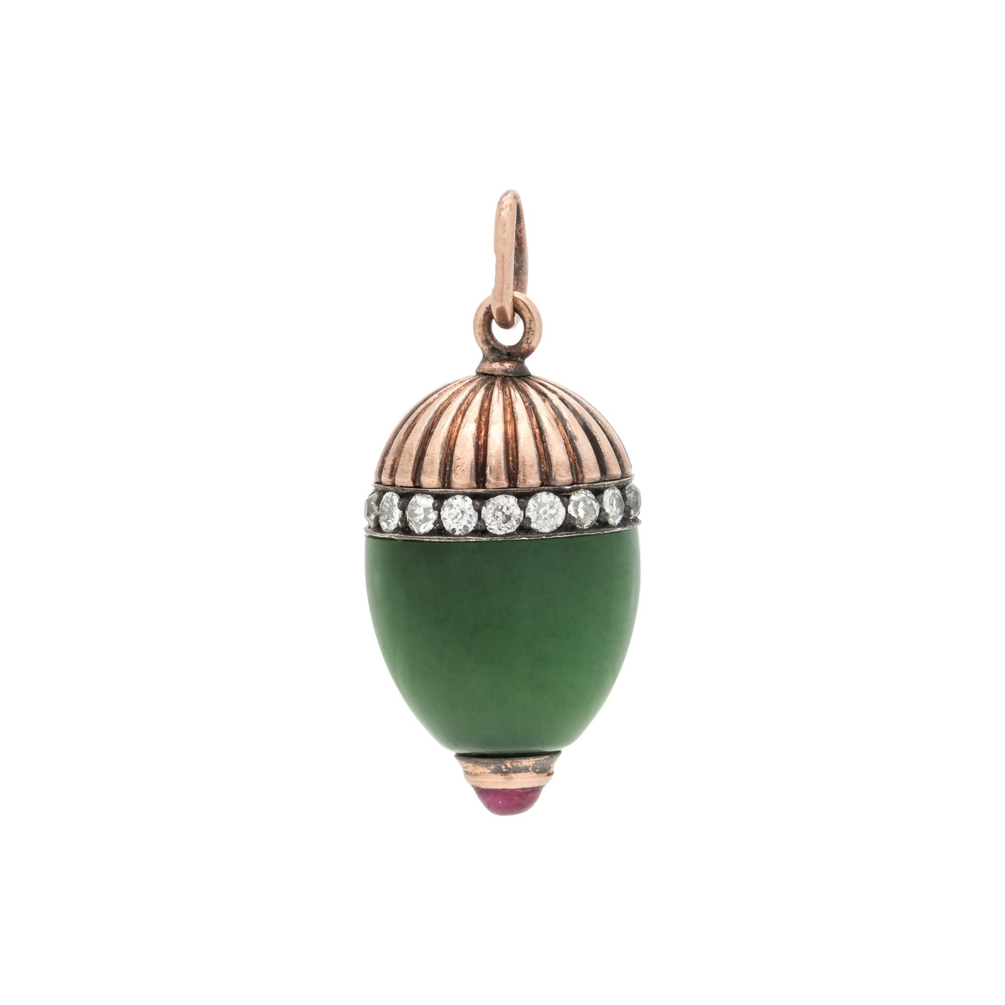 RUSSIAN, ANTIQUE, DIAMOND, RUBY AND NEPHRITE PENDANT