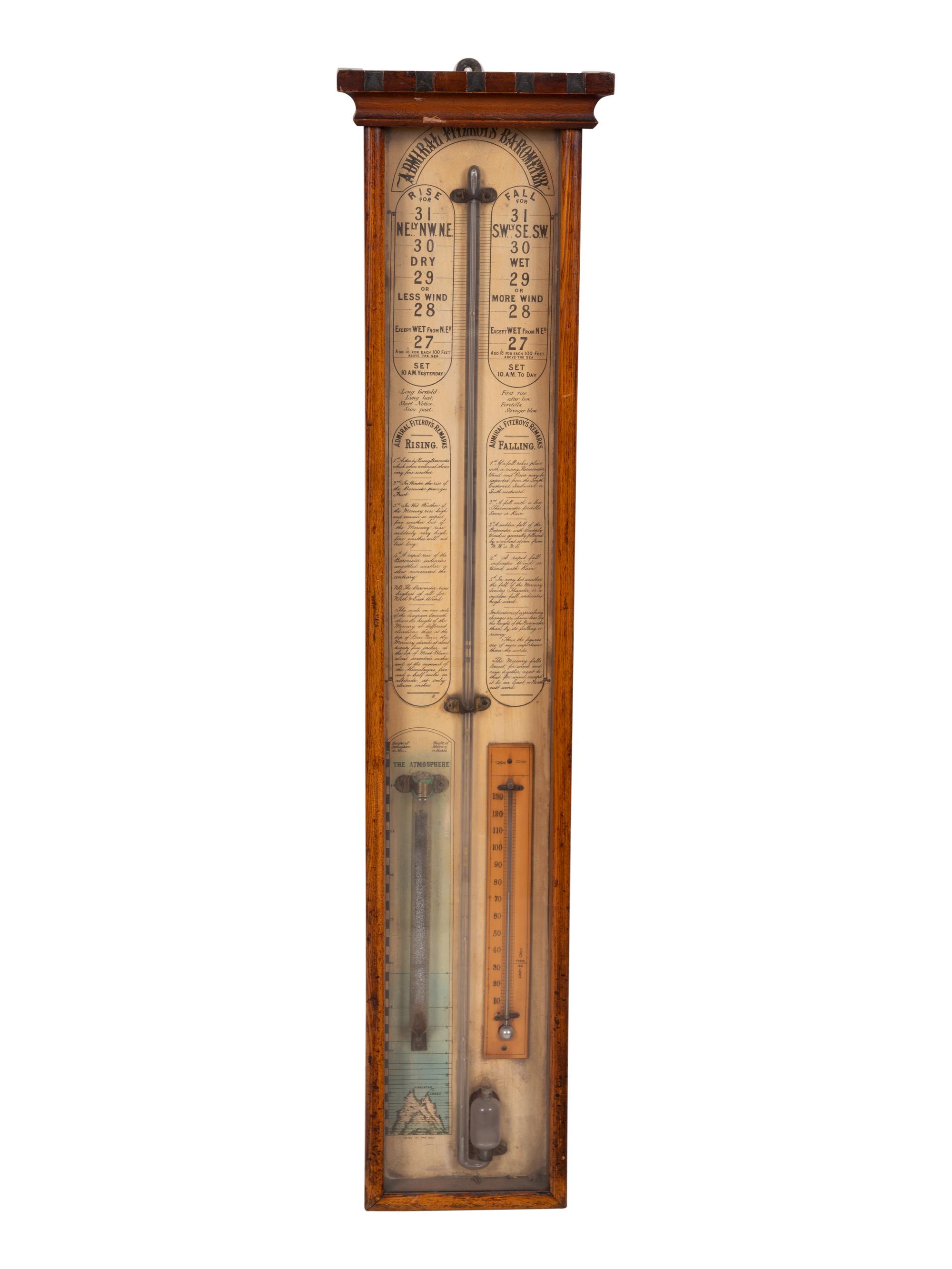An Admiral Fitzroy Mahogany Barometer and a Modern English Mahogany Clock with Barometer