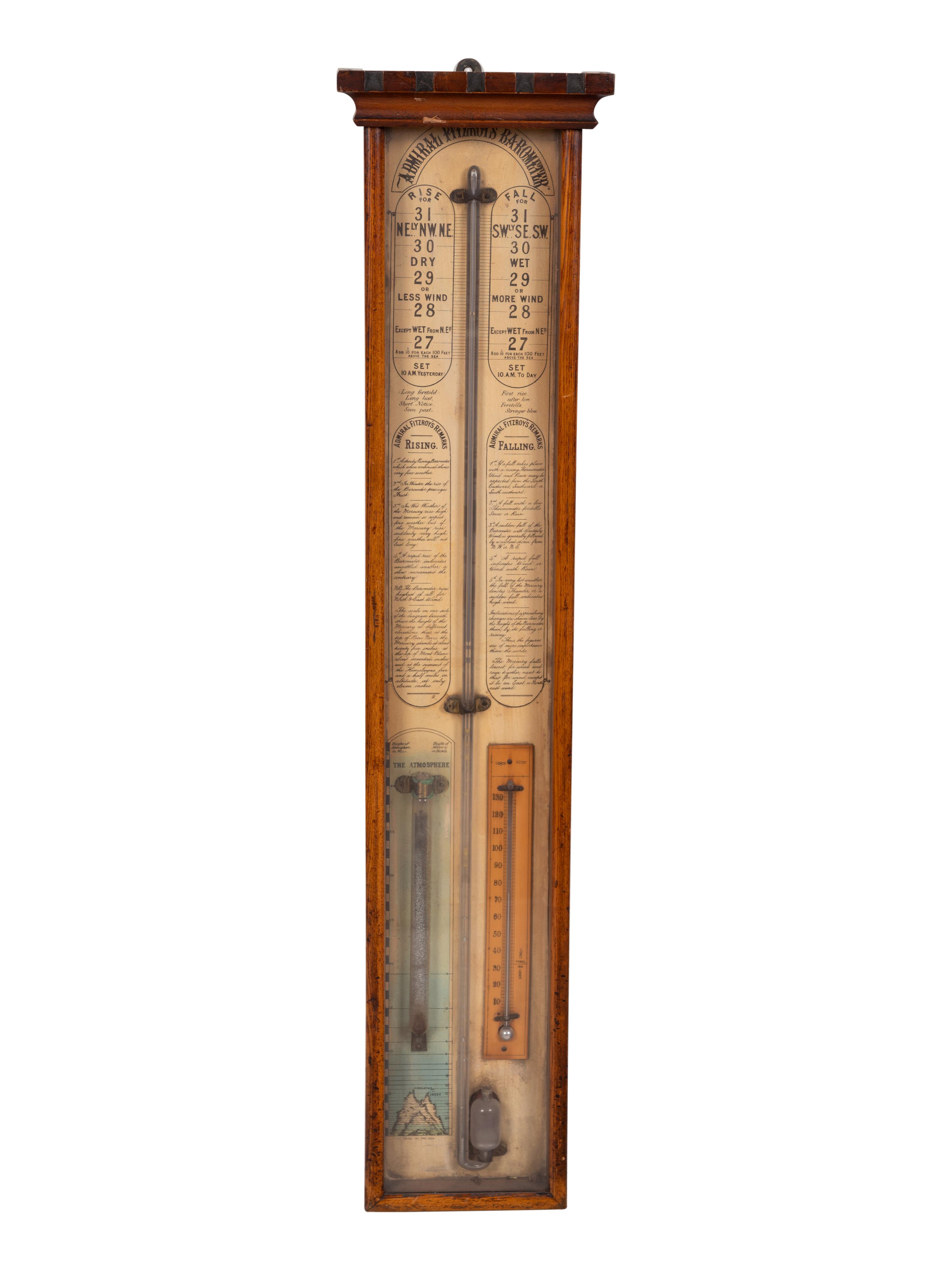 An Admiral Fitzroy Mahogany Barometer and a Modern English Mahogany Clock with Barometer