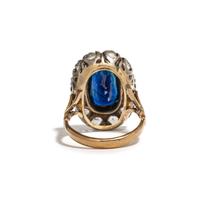 SILVER-TOPPED GOLD, SAPPHIRE AND DIAMOND RING
