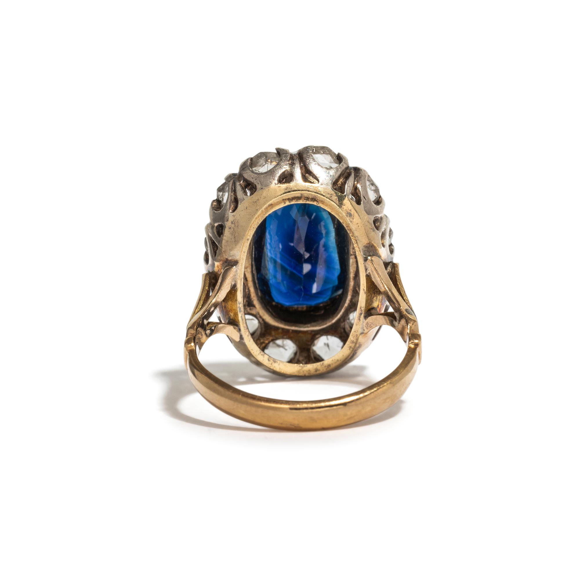SILVER-TOPPED GOLD, SAPPHIRE AND DIAMOND RING
