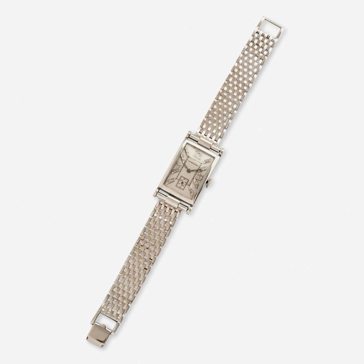 A 14K White Gold Hamilton Watch