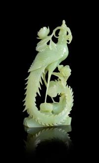 A Chinese Green Jade Figure of a Phoenix Height 8 inches. — 20TH CENTURY