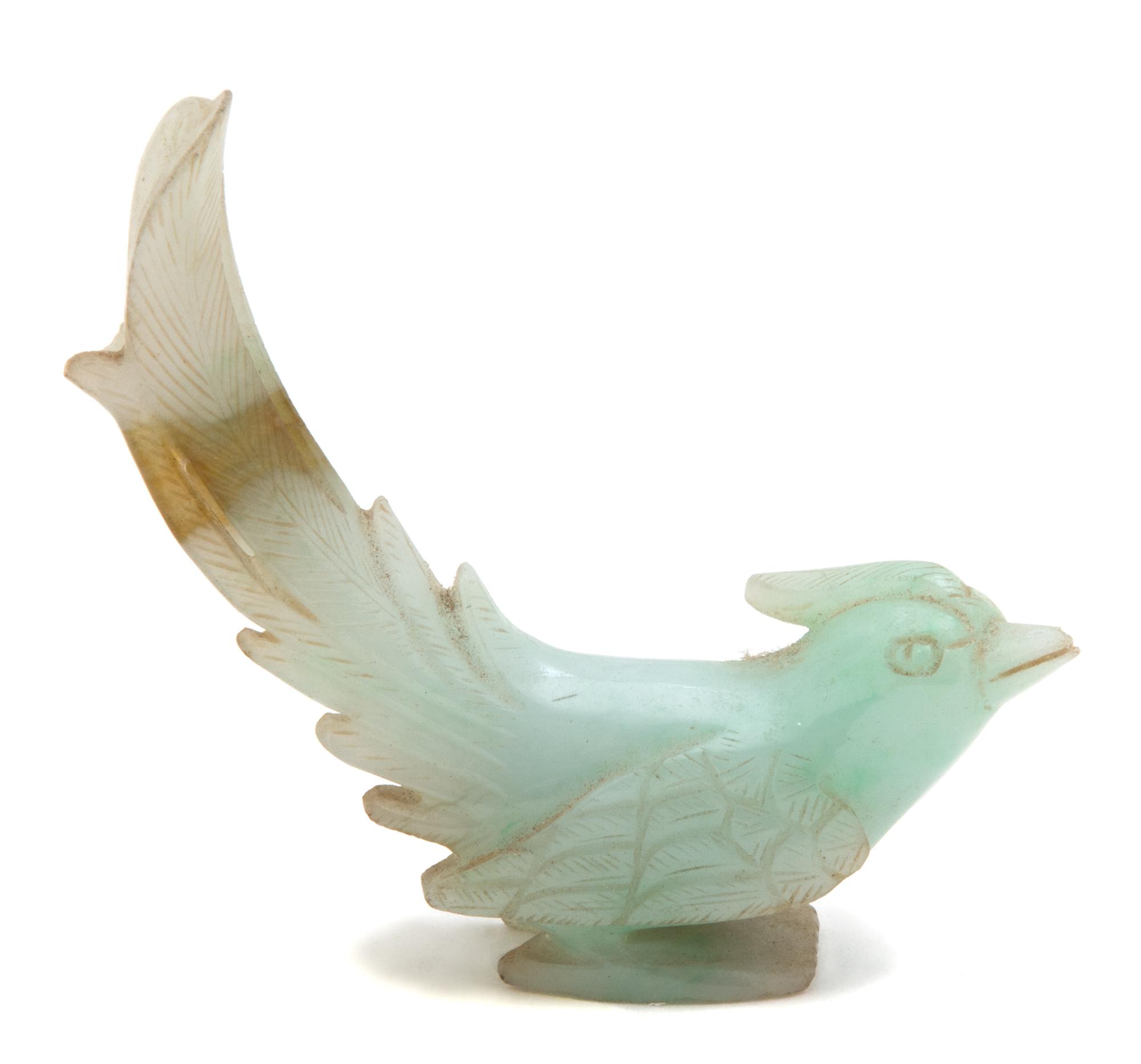 A Chinese Carved Jade Figure of a Bird Height 3 inches.