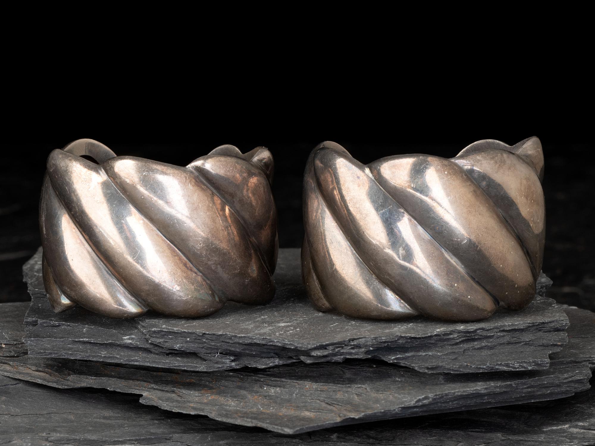 Matching Pair of Taxco Sterling Silver Cuff Bracelets, 1948-1978