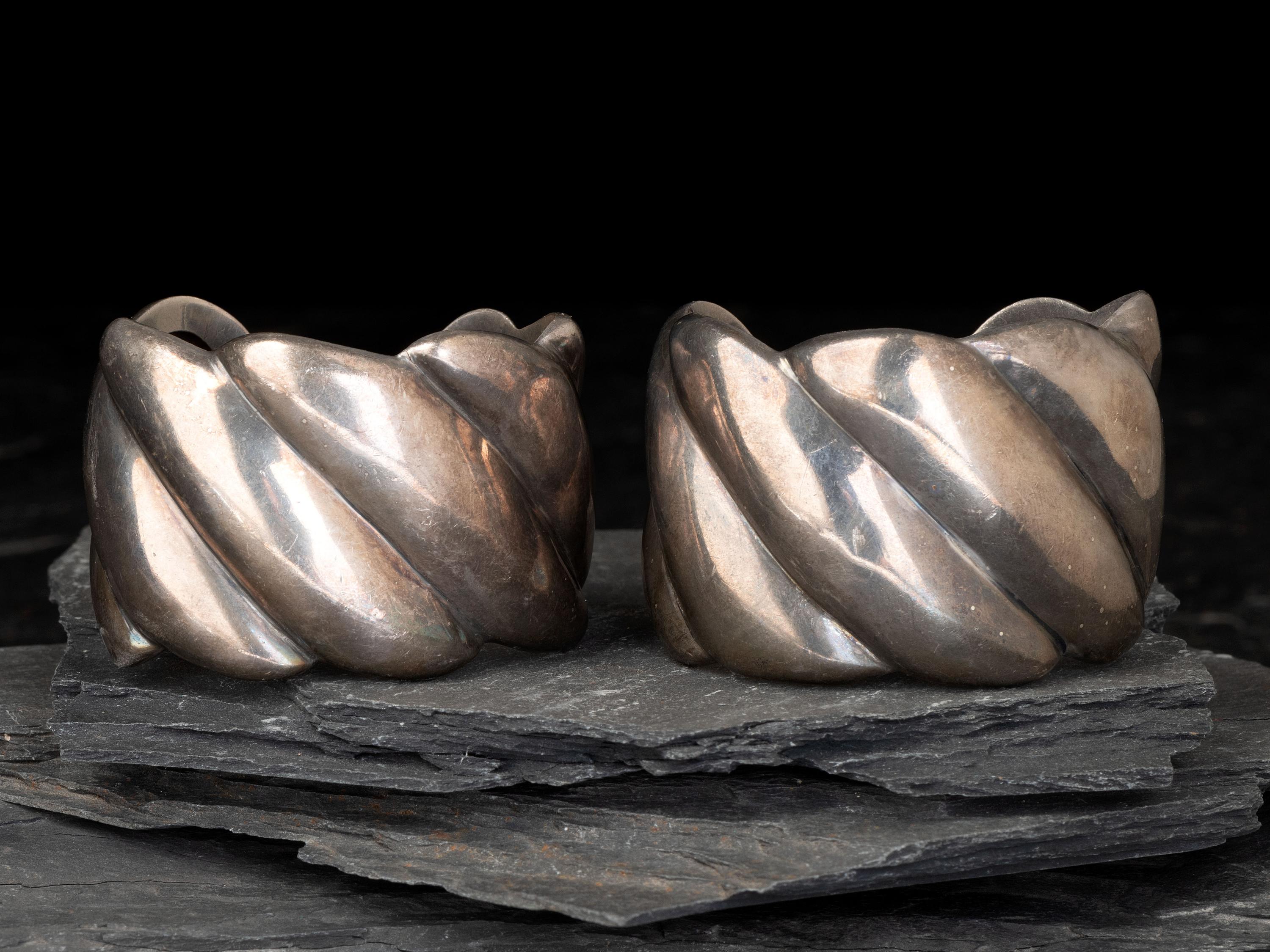 Matching Pair of Taxco Sterling Silver Cuff Bracelets, 1948-1978