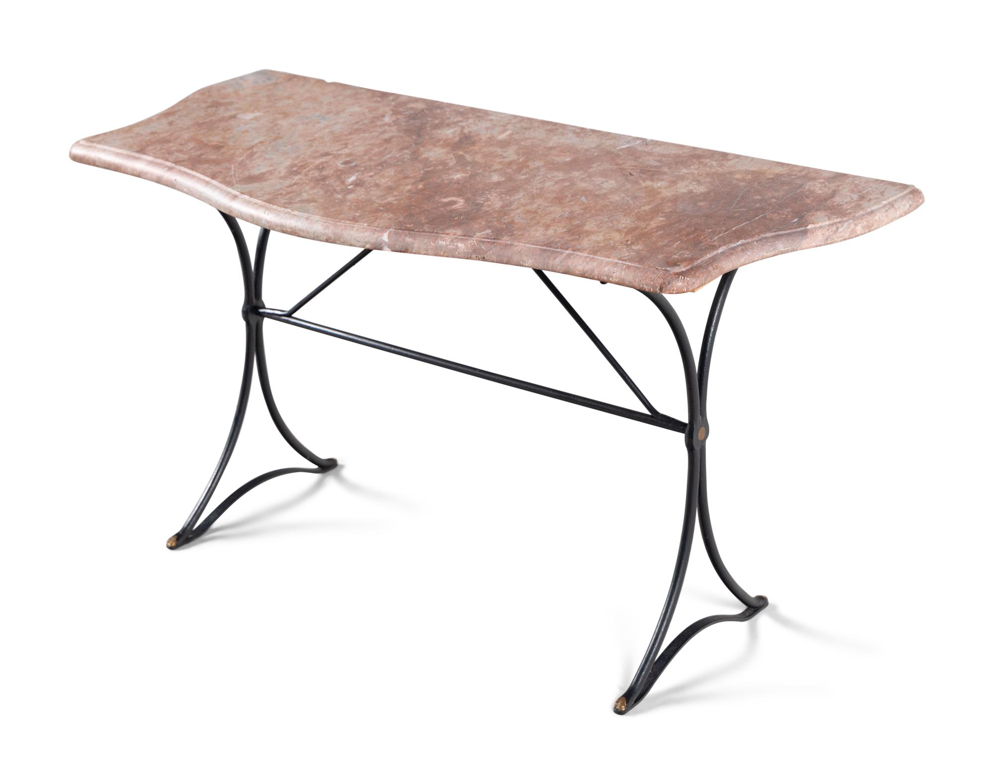 A Black Painted Iron Marble-Top Console Table