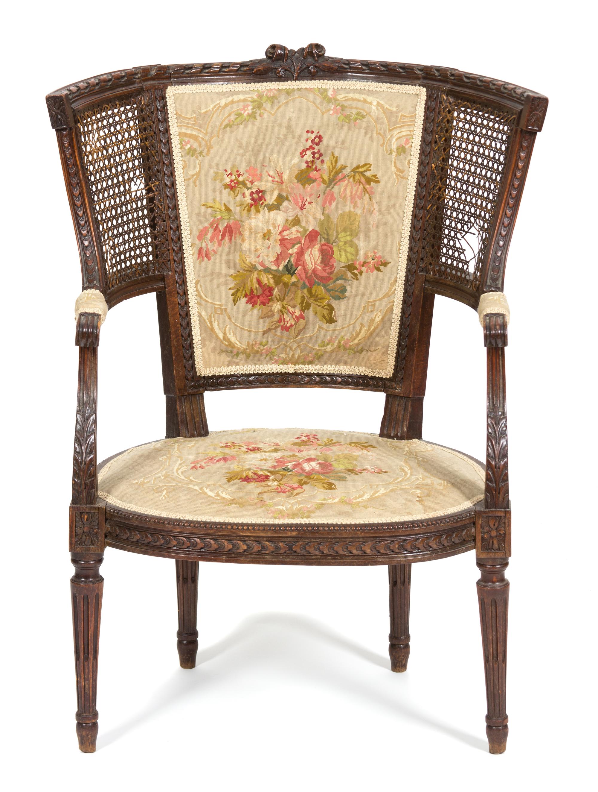 A Louis XVI Style Curved Back Fauteuil Height 35 1/2 inches. — 19TH CENTURY