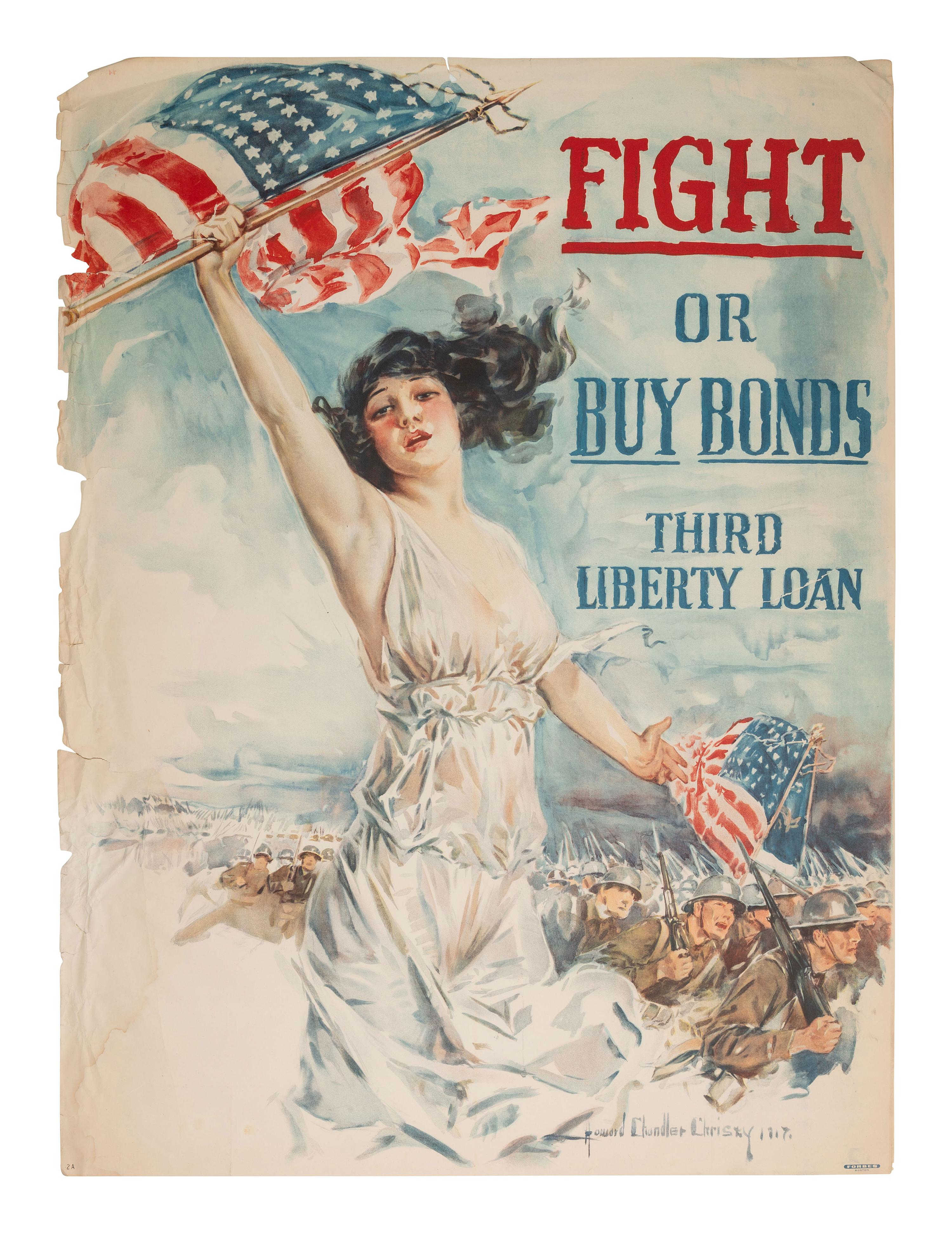 [WWI-WWII]. 14 World War I and Word War II posters, incl. examples by CHRISTY, HIRSCH, & ROCKWELL.