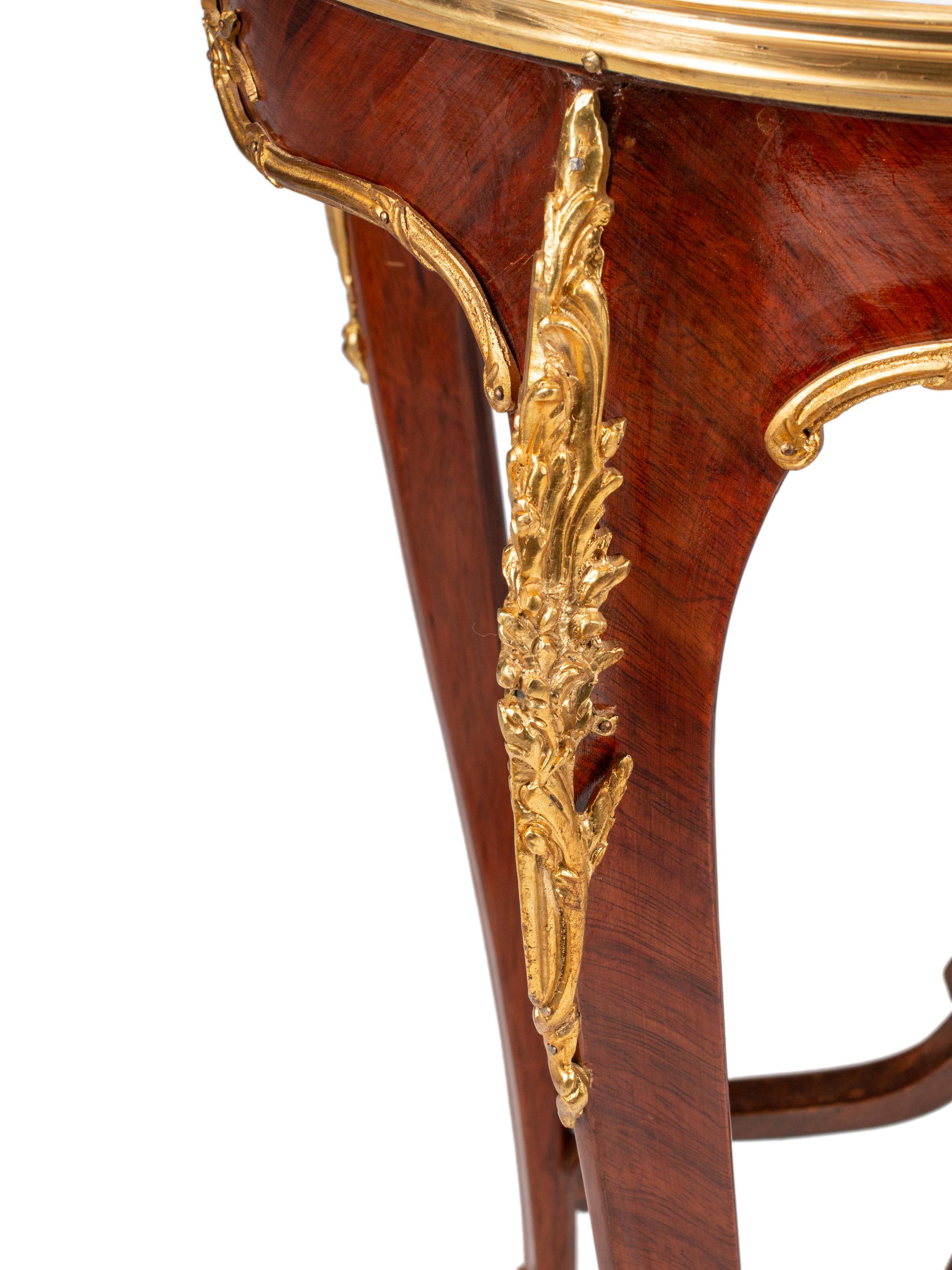 A Pair of Louis XV Style Gilt Bronze Mounted Marble-Top Side Tables