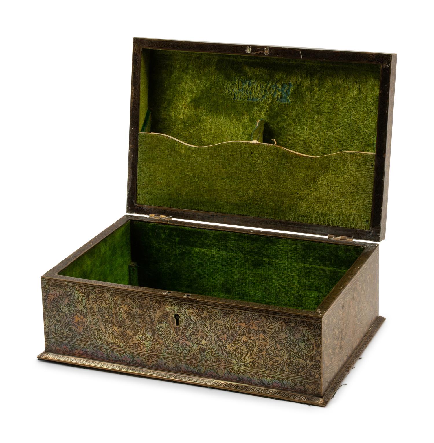 An Anglo-Colonial Style Engraved and Enameled Metal Table Casket