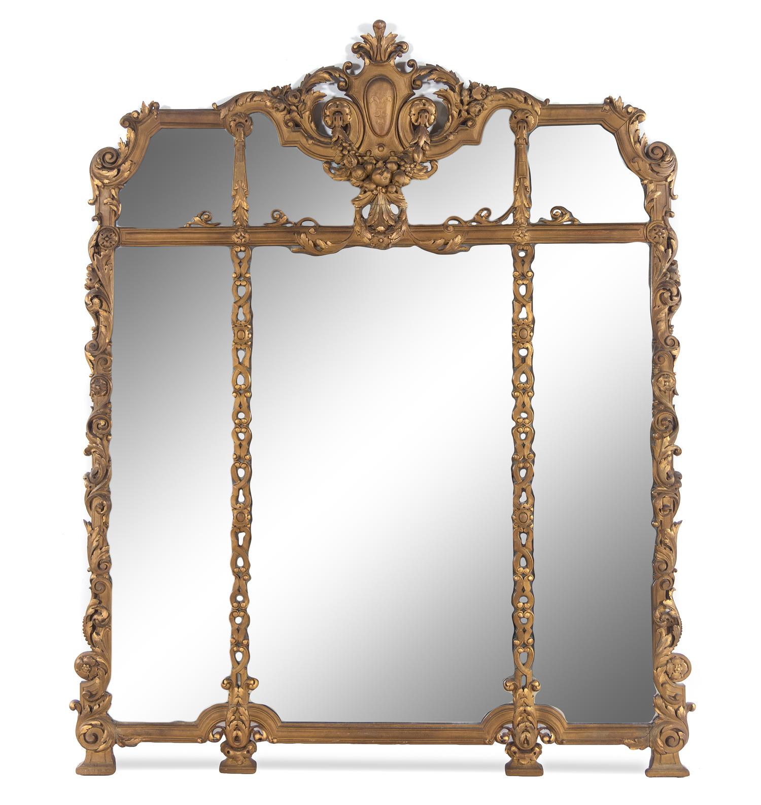 An Italian Neoclassical Carved Giltwood Marble-Top Console Table and Mirror